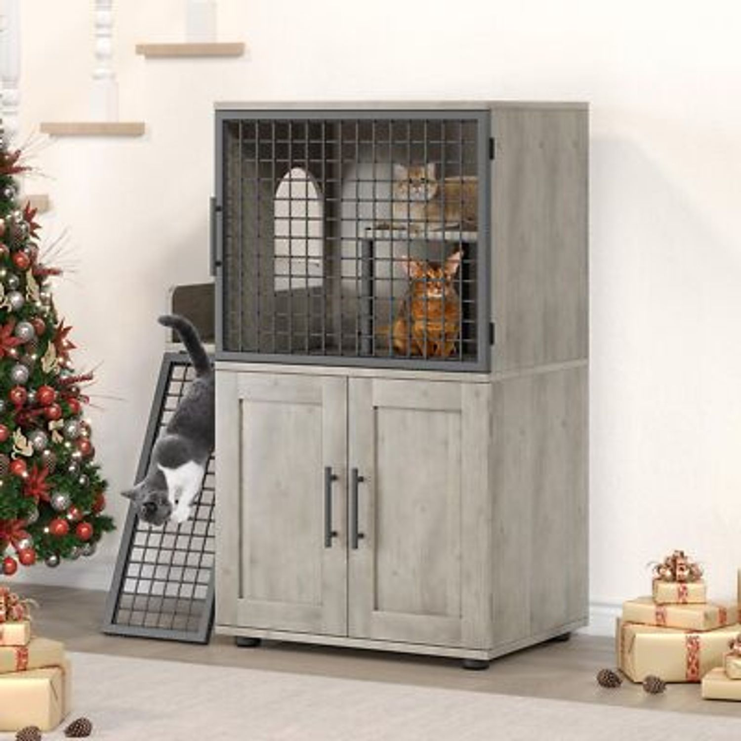 Cat Litter Box Enclosure ,Indoor Hidden Cat Litter Box House Furniture w/Ladder