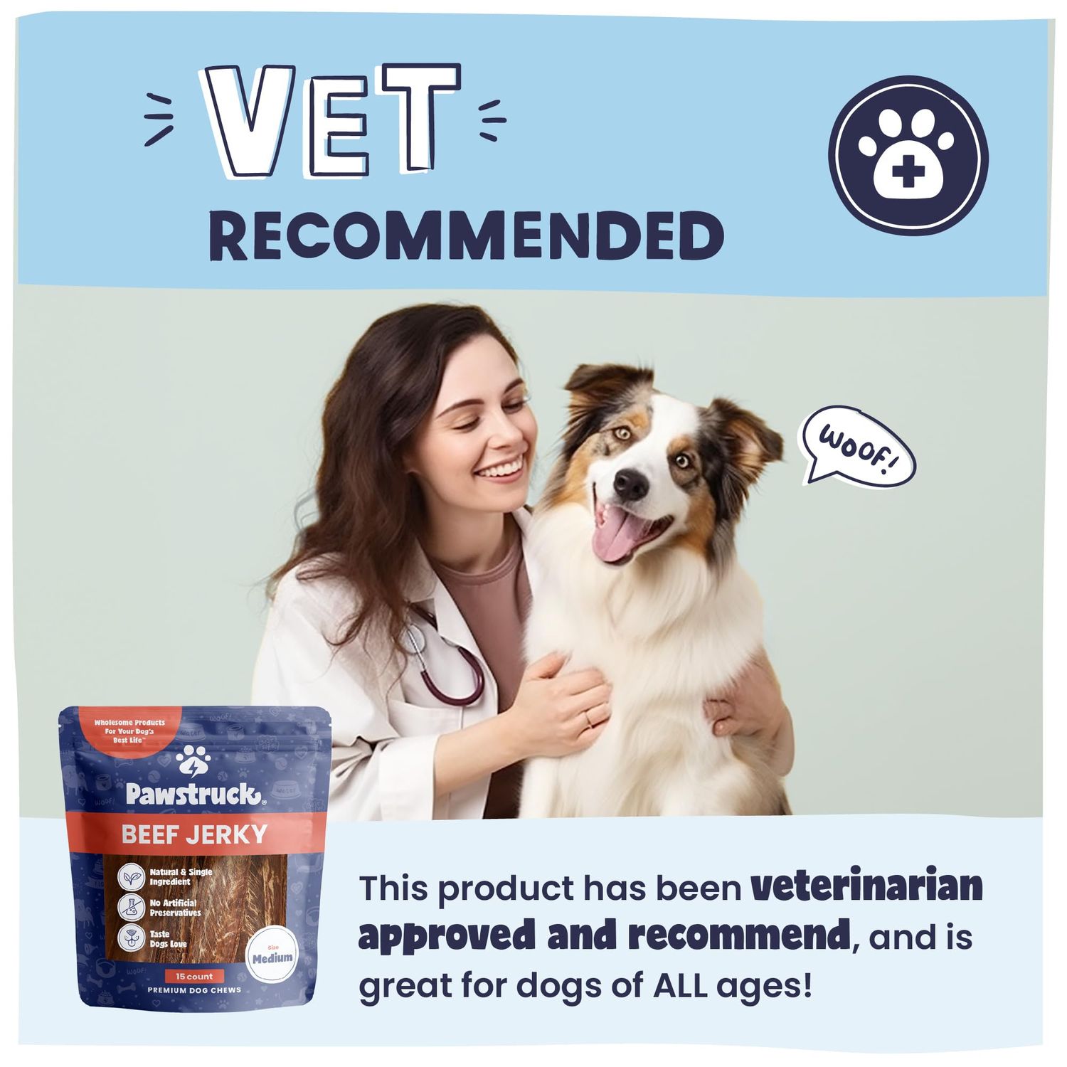 Pawstruck Premium Beef Jerky Dog Treat Chews, Medium 4"-6" Strips - Hip Joint Health Naturally Rich in Glucosamine & Chondroitin No Added Preservatives - 15 Count (Pack of 1) - Packaging May Vary
