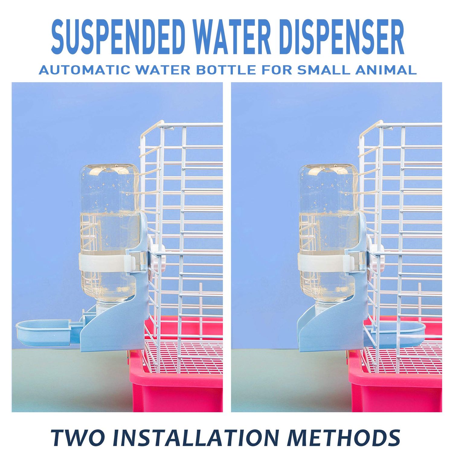 LLSPET Rabbit Water Bottle Suspension Water Dispenser for Mini Pet Bunny Guinea Pig Chinchilla, 500ml Automatic Water Bottle by Gravity Flow Supply, Prevent Overflow, BPA Free (Blue)