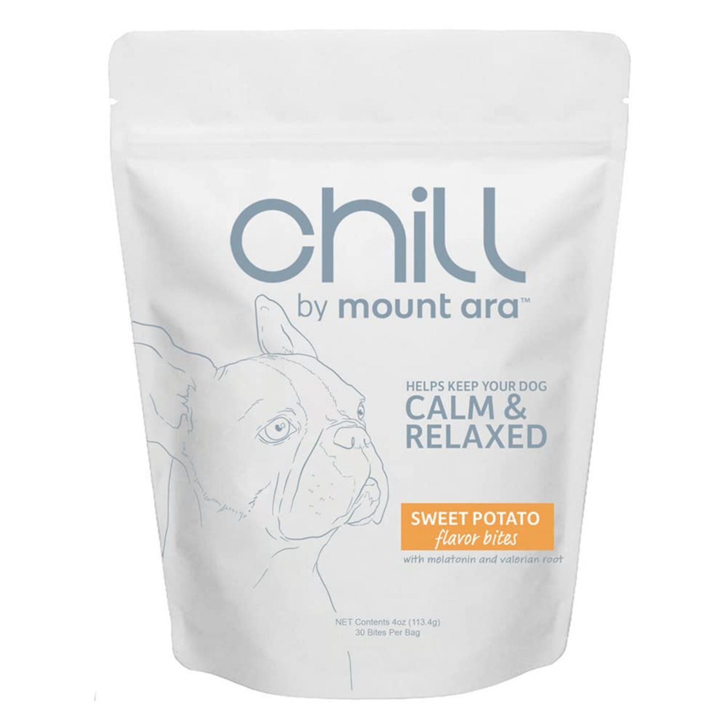 chill by mount ara CHILL Bites Calming Dog Treats for Relaxation, Made with Sweet Potato, Valerian Root, & Melatonin for Dogs