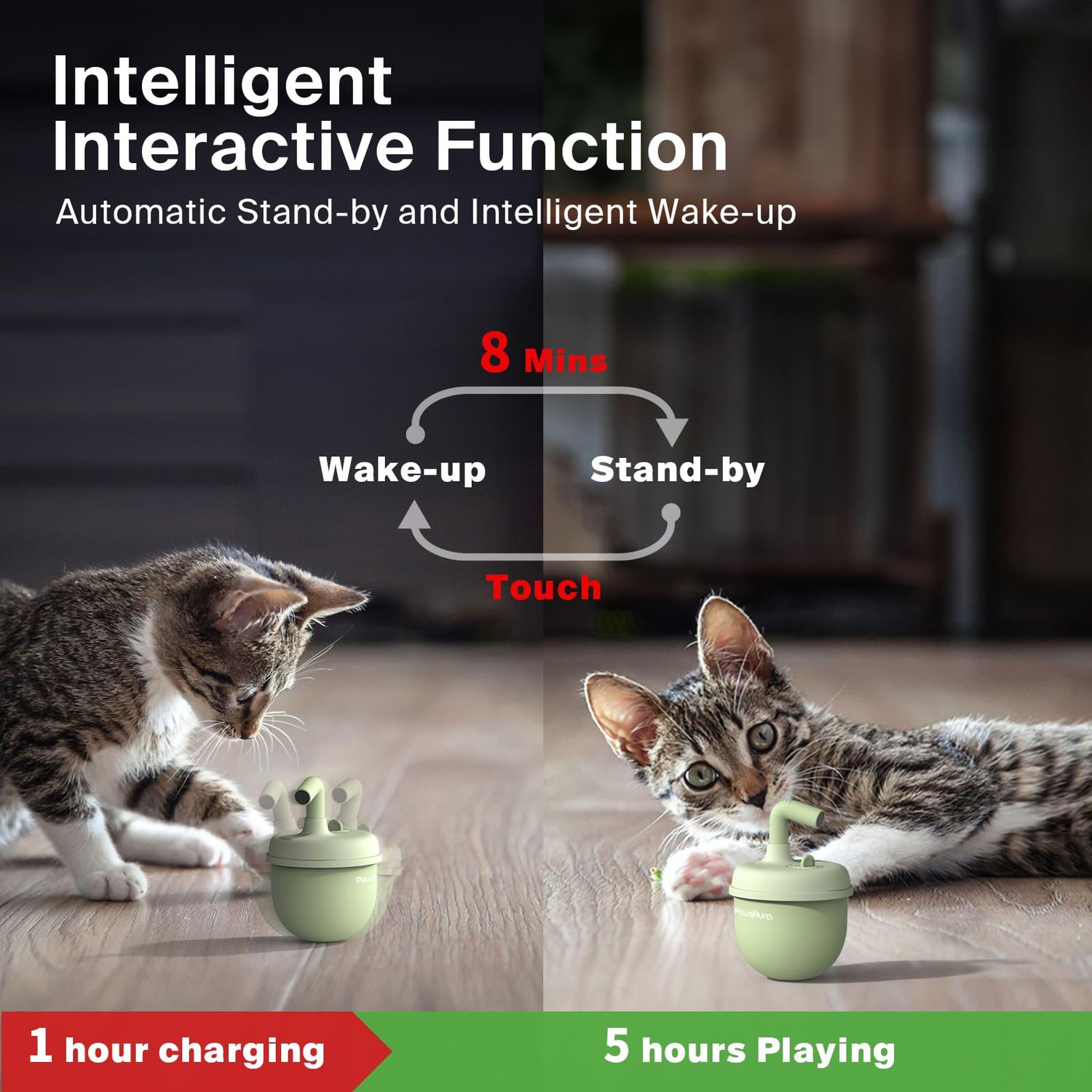 OFFBEATISM Cat Laser Toys, Automatic Cat Laser Toy Tumbler Design, Rechargeable Cat Laser Pointer 360°Irregular Rotation, 3 Modes Interactive Cat Toy for Indoor Cats of All Ages and Sizes (Green)