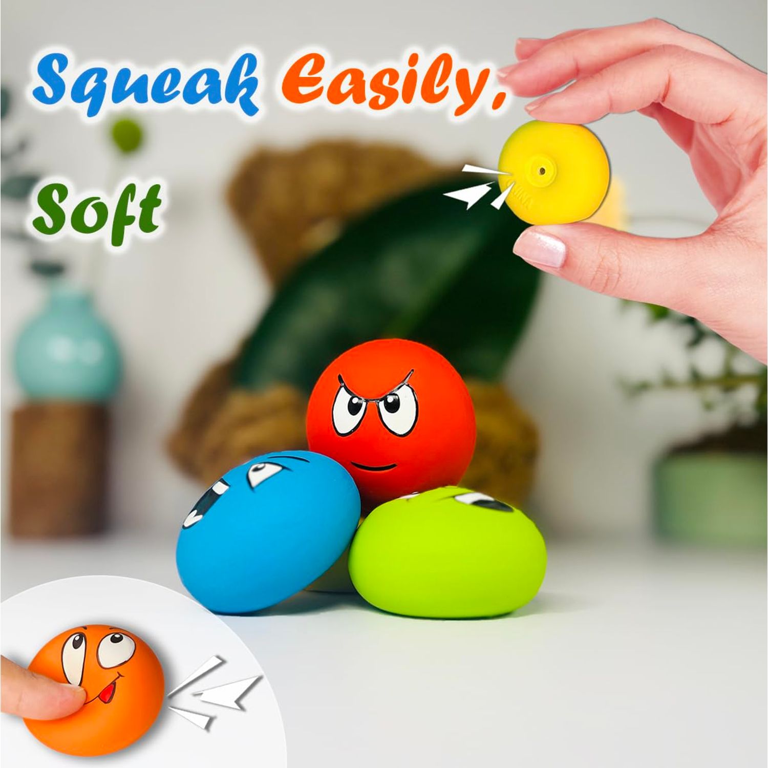 UTOMING Small Squeaky Dog Toys for Small Dogs Toys, Soft Latex Small Dog Squeaky Toys, Flat Squeaky Dog Balls for Small Breeds, Smile Face Puppy Squeaky Toys 6PCS
