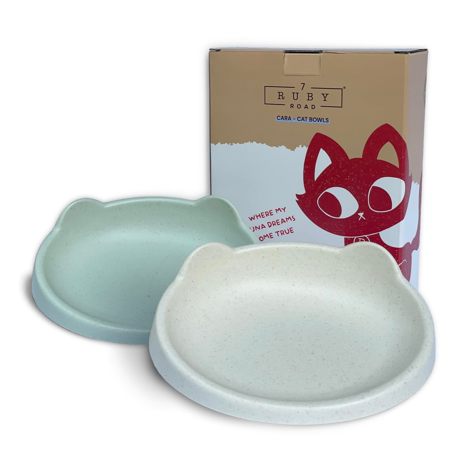 7 Ruby Road Anti Whisker Fatigue Cat Bowl, Set of 2 - Wide Cat Food Bowls, Wet and Dry Shallow Cat Food Dish, Small Cat Dishes for Indoor Cats, Cute Kitten Bowls Whisker Friendly & Relief Non-Slip 6oz