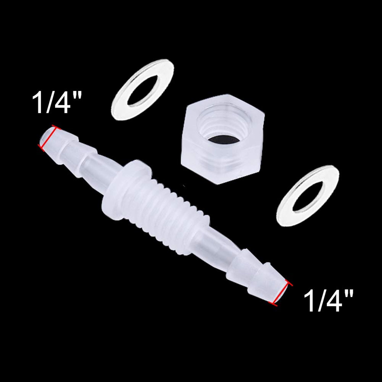 ANPTGHT 1/4” Thru-Bulk Bulkhead Plastic Hose Barb Fittings Union Adapter Fittings for Aquarium Fuel Gas Liquid Air with Metal washers (Pack of 6)