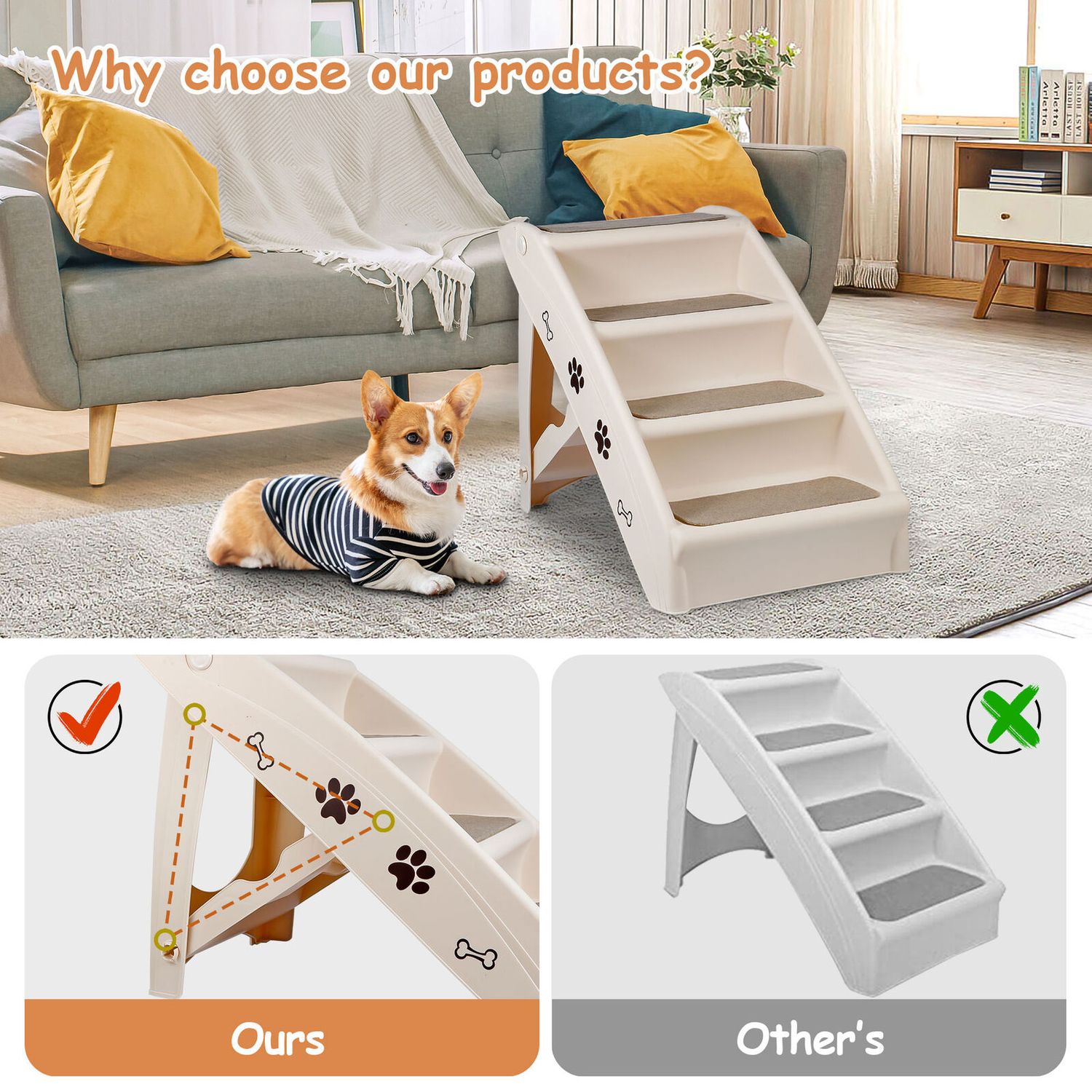 Foldable Dog Ramp Stairs For Small Pets Dog Pickup Travel Ladder MAX 100 LB