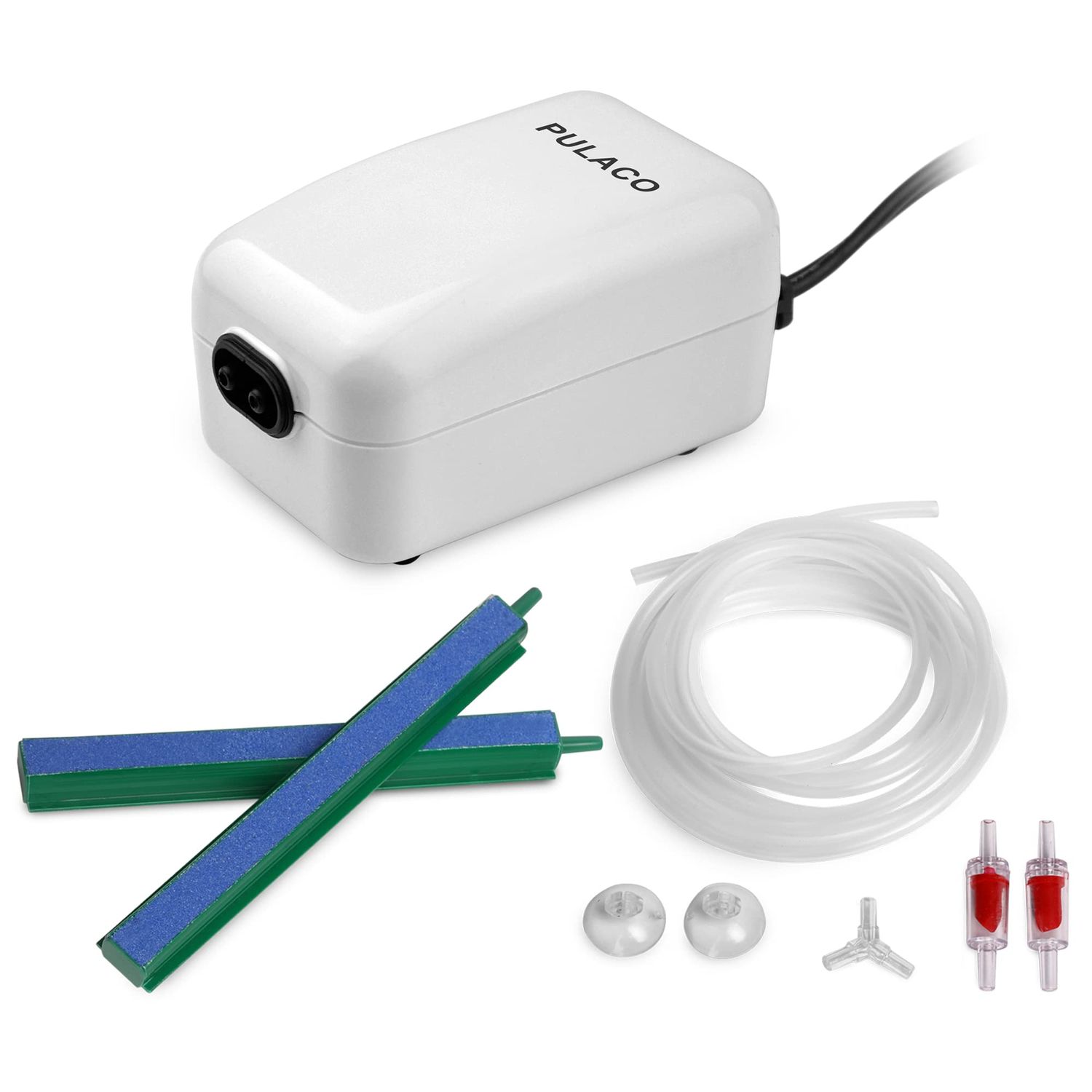 PULACO Dual Outlet Aquarium Air Pump, Quiet Oxygen Pump with Accessories for 10 to 100 Gallon