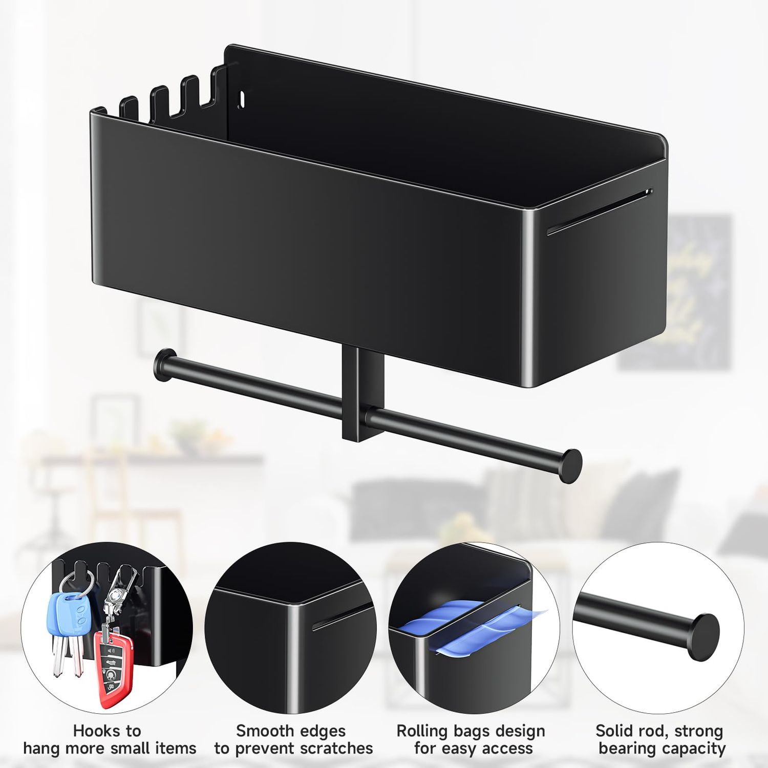 Dog Leash Holder for Wall, Dog Stuff Organizer with Shelf for Dog Poop Bag Holder, Dog Leash Hooks for Dog Supplies Storage, Dog Leash Hanger Organizer Rack for Dog Leash, Collar, Toys, Treats, Keys