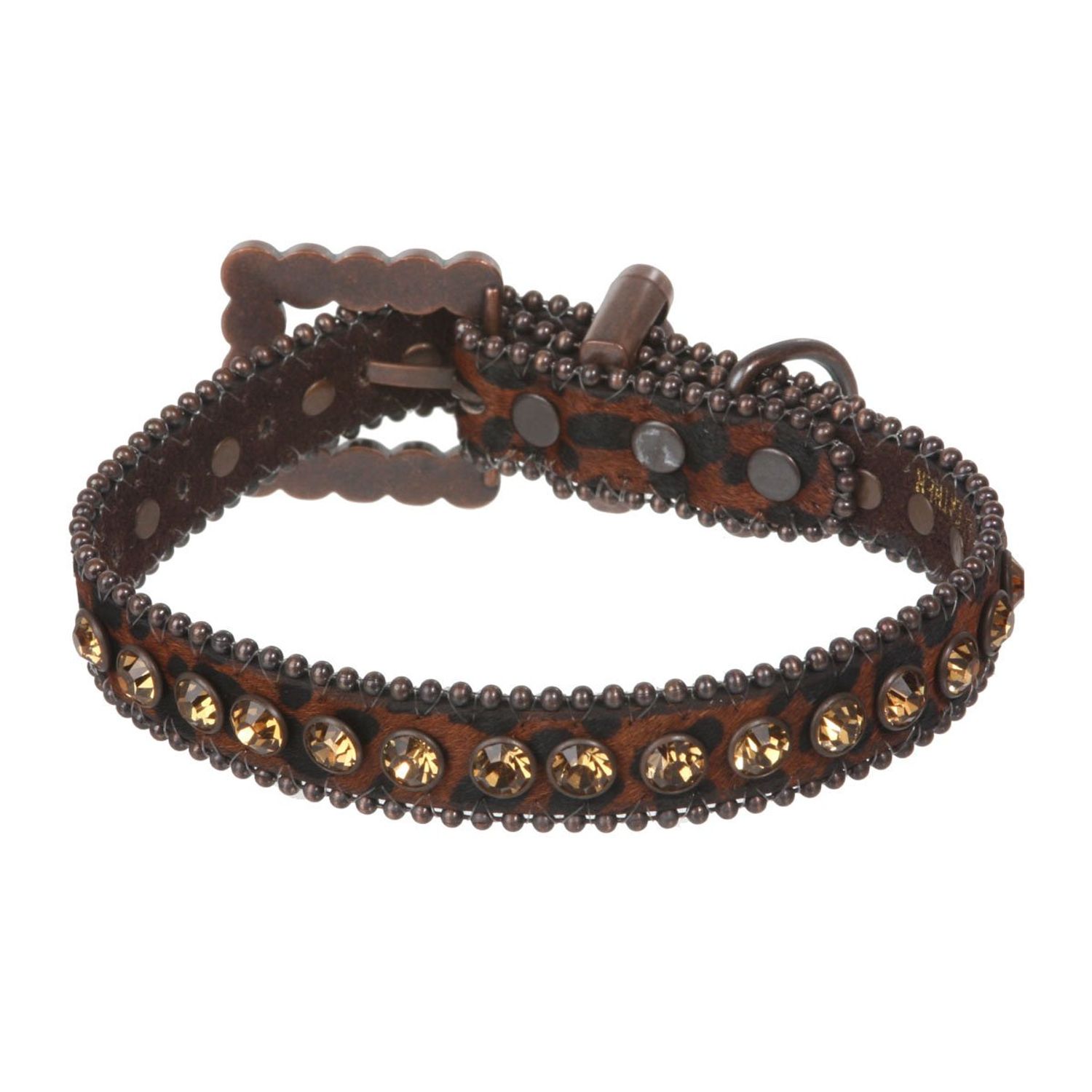 beltiscool 3/4" (20 mm) W Faux Zebra/Leopard Fur Rhinestone Dog Collar Size: XXS: 5"-7" Neck Color: Brown Leopard
