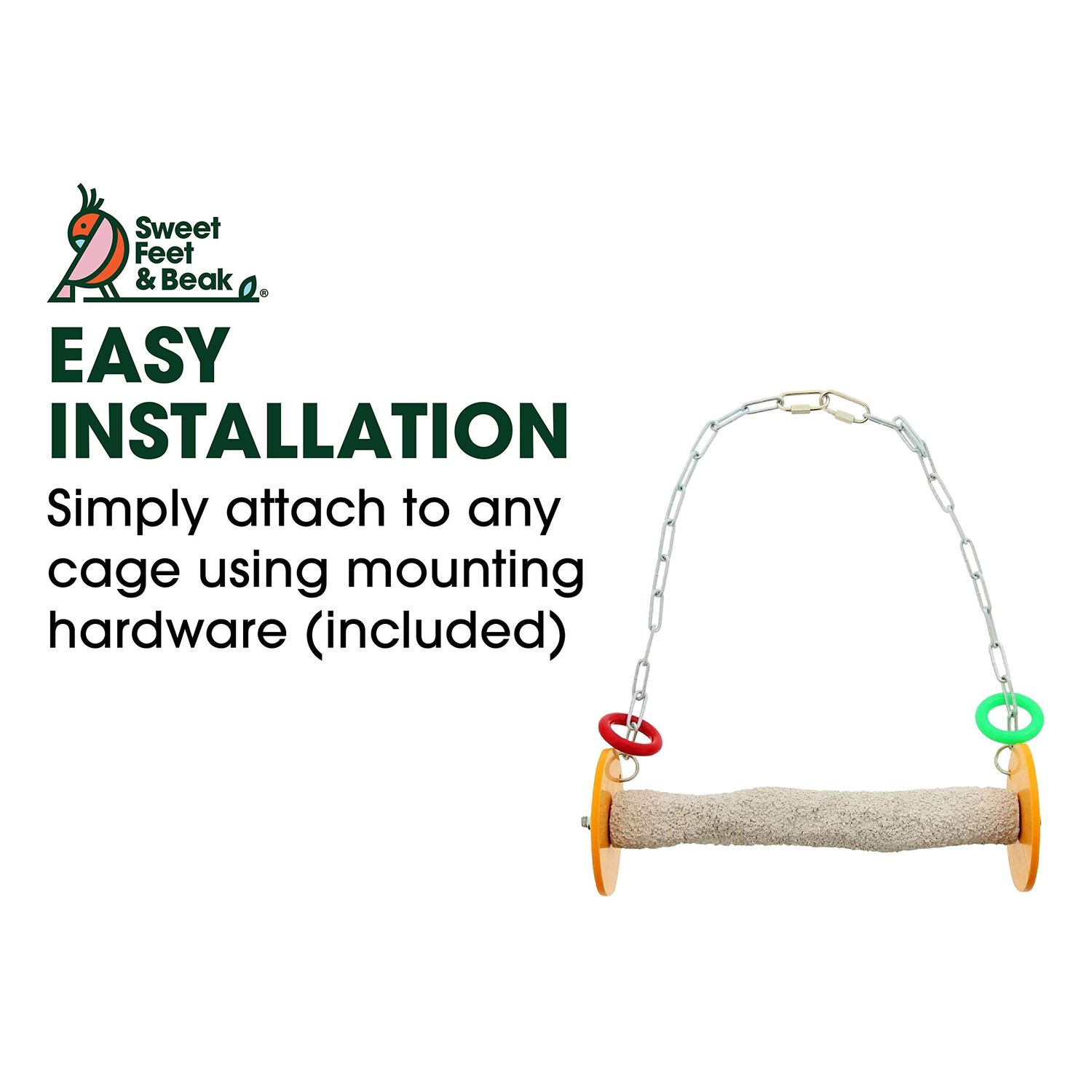 Sweet Feet and Beak Roll Bird Swing - Pumice Perch Bird Toys Trims Nails and Beaks, Safe and Non-Toxic Bird Cage Accessories for Small and Large Birds, Swinging Toys Birds Will Love, Large 10.5 Inches