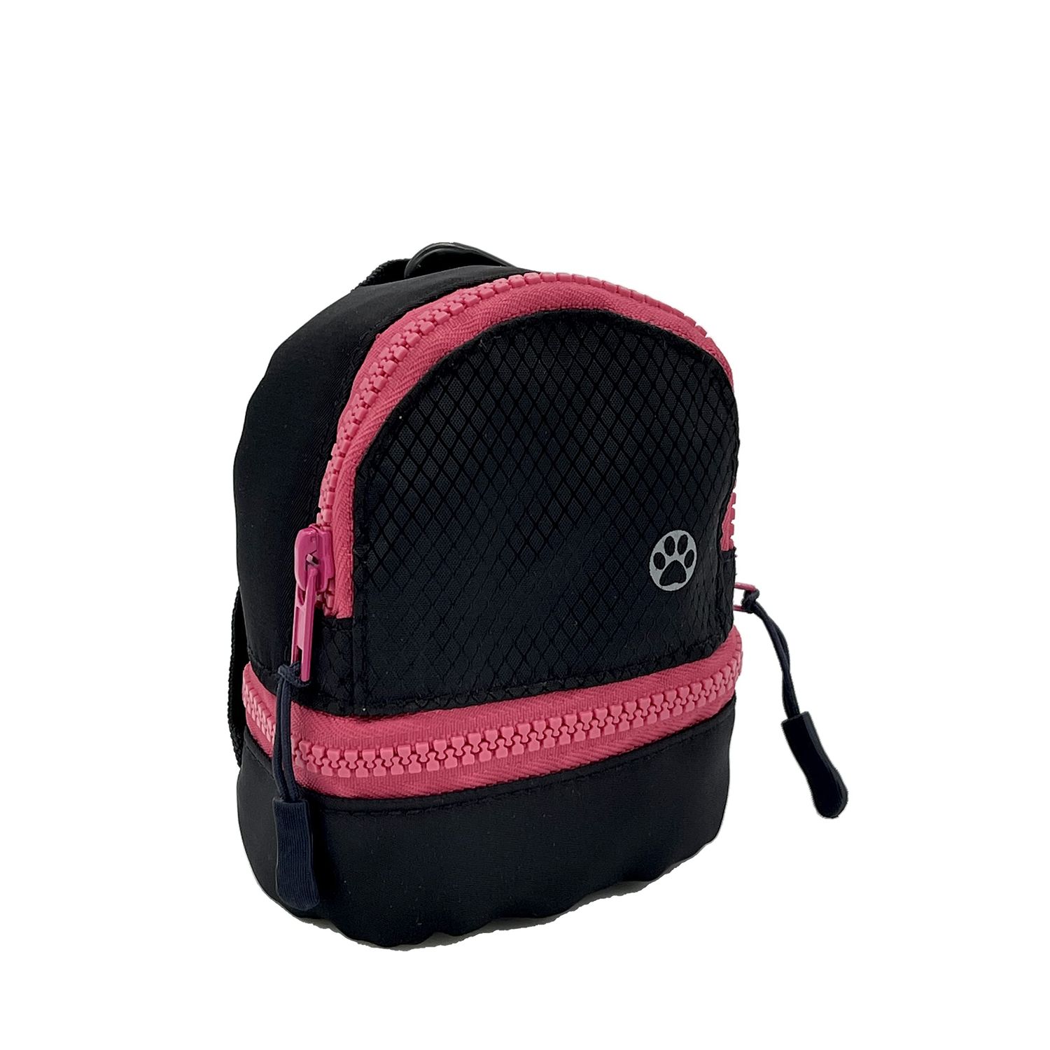 PawPacks LLC Dog Backpack, Cat Backpack, Small Carrier | Clip on Harness or Leash, Fun Pet Treat Holder, Toy Bag, or Waste Dispenser | OG Neon Series Color (Pink Black City Mode)