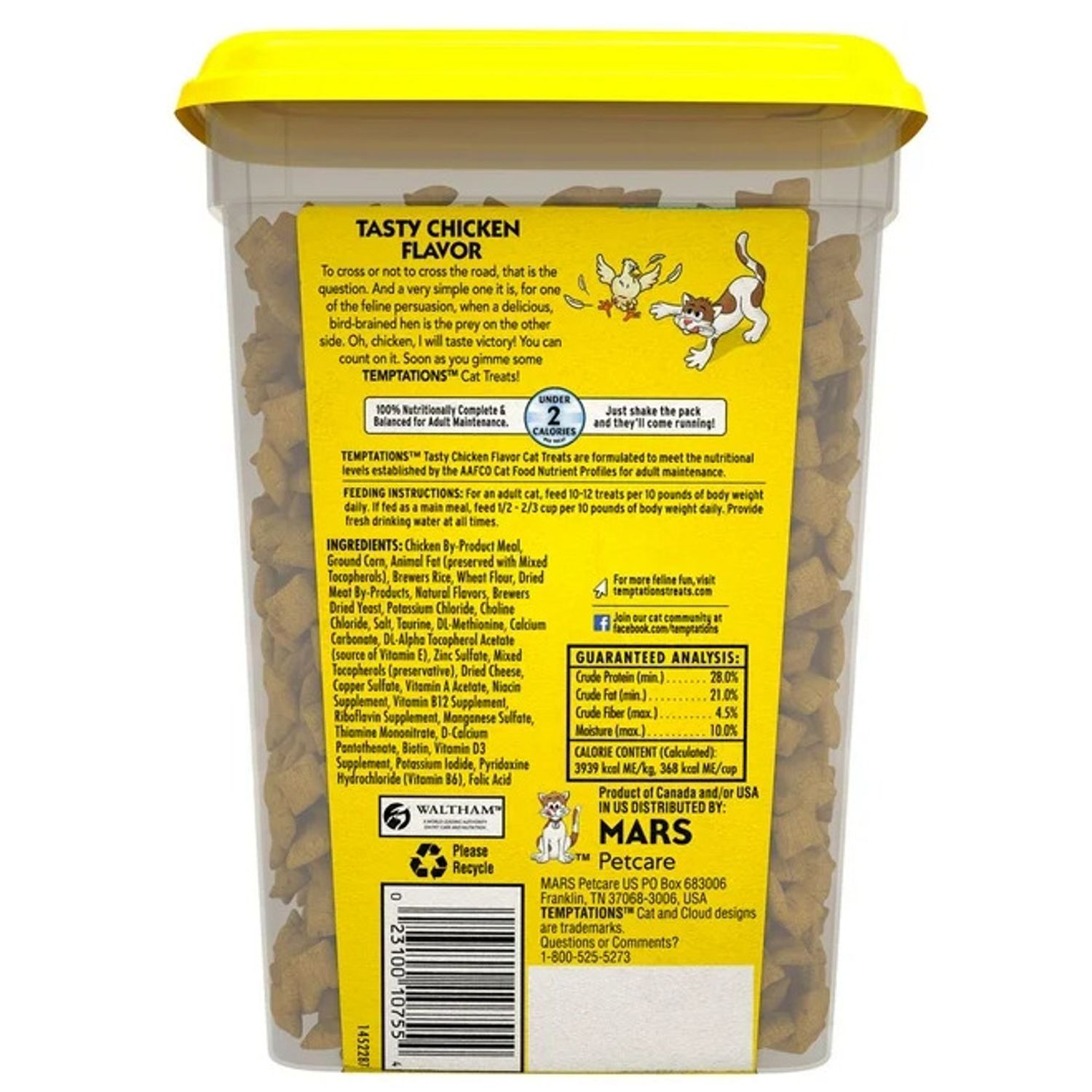 Temptations Tasty Chicken Flavor Crunchy and Soft Cat Treats, 16 oz Tub