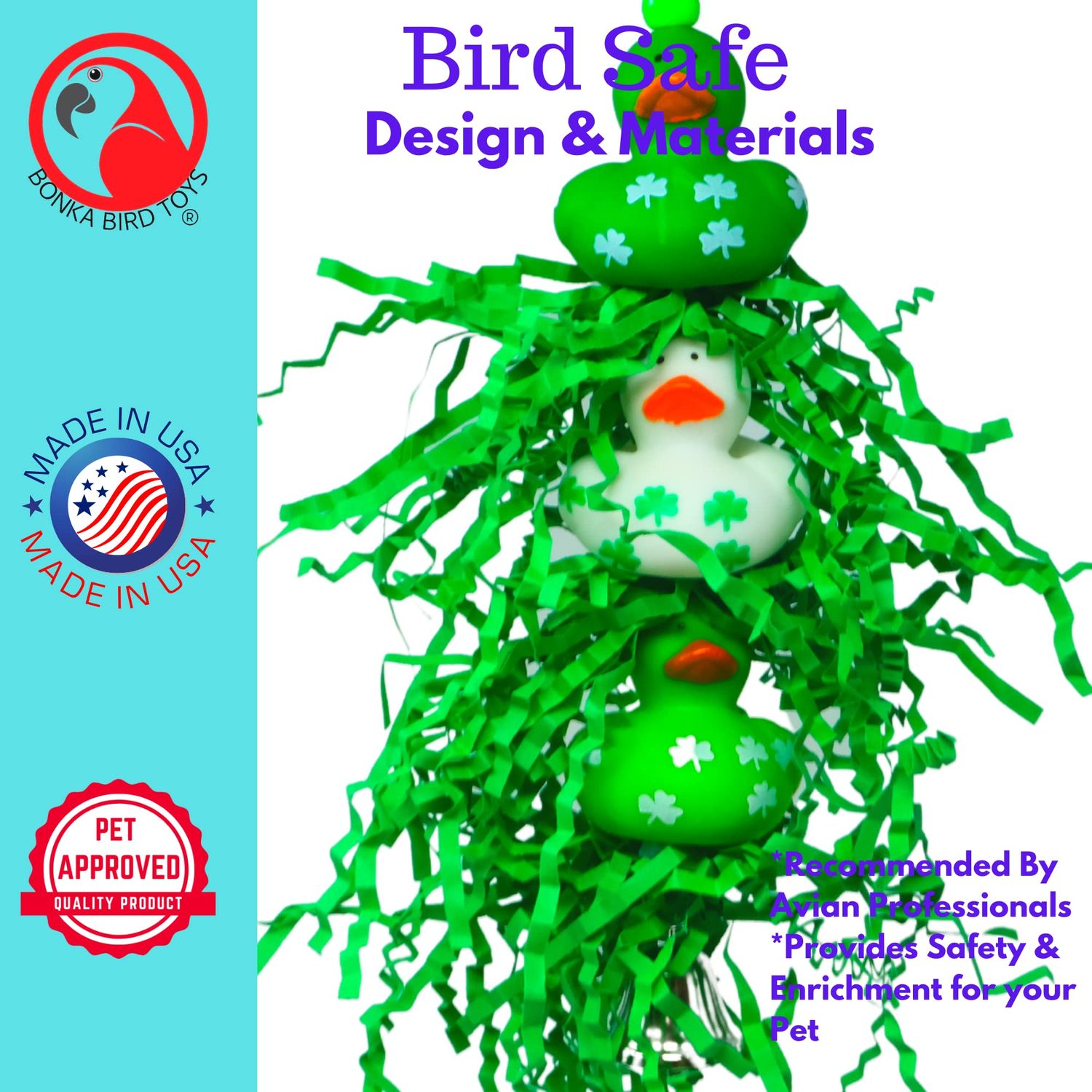 Bonka Bird Toys 2422 Lucky Ducky Medium Parrot Chew Preen Cage Toy, Cockatiel, Parakeet, Conure, and Similar Breed Sizes