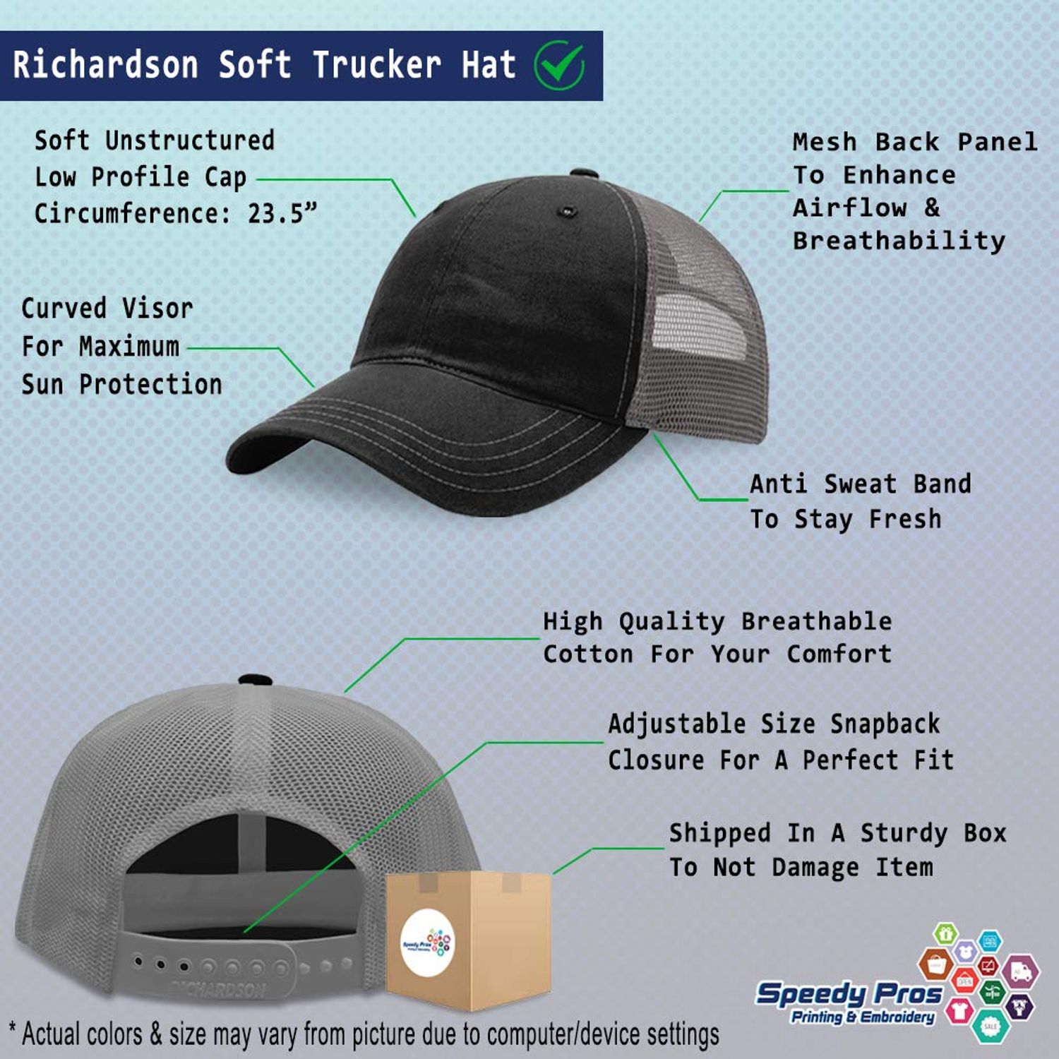 Richardson Trucker Mesh Hat American Veteran Iraq War B Embroidery Cotton Dad Hats for Men & Women Snapback Black Charcoal
