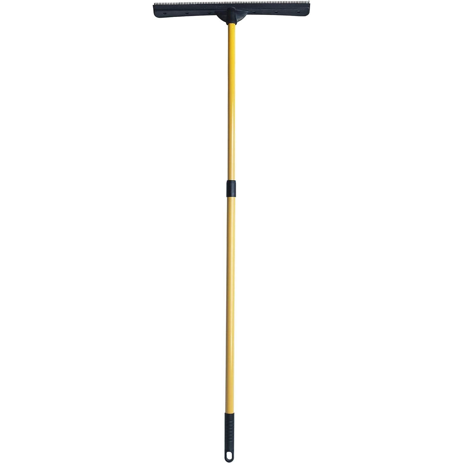 FURemover Heavy Duty Outdoor Pet Hair Remover Rubber Broom with Squeegee, Black and Yellow