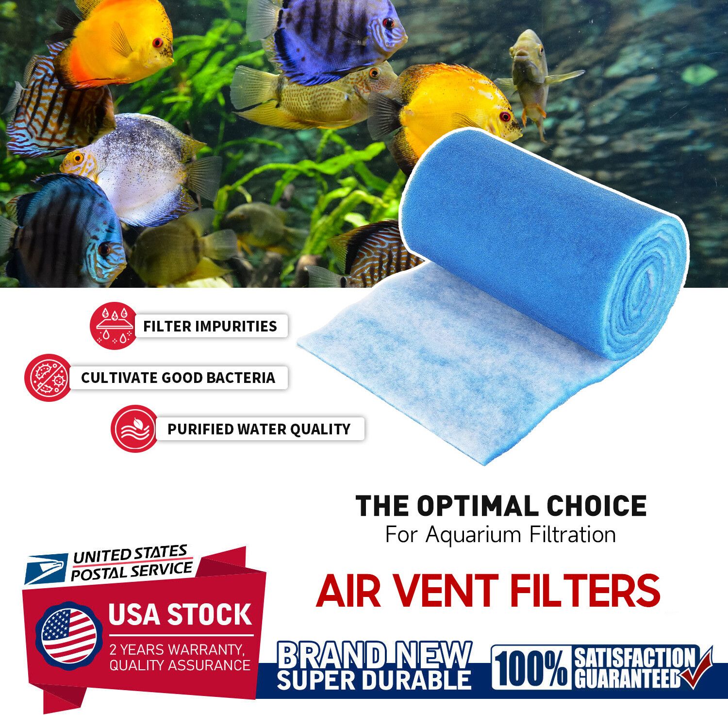 12-FT FOLD BLUE BONDED AQUARIUM FILTER MEDIA PAD 12" X 12' FILTER FIBER FLOSS.