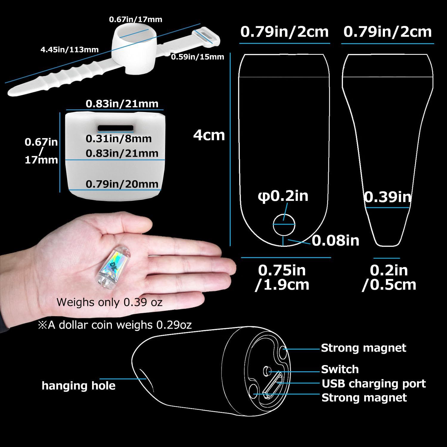 DOKeep USB Mini LED Lanterns, 2 Pack Waterproof EDC Keychain LED Flashlight for Camping Rechargeable Battery Stick Light Maglite Hockey Dog Collar Flashlight for Nighttime Shift (2Pack White)