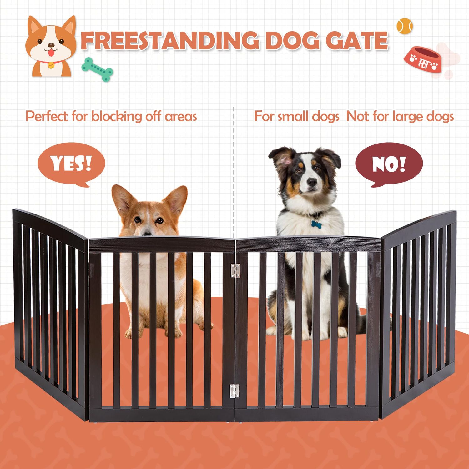 Dog Gate Pet Gate for House, Stairs, Hallways, Doorways 24Inch 4 Panels Foldable Dog Fence for Indoor Extra Wide Wooden (Coffee)