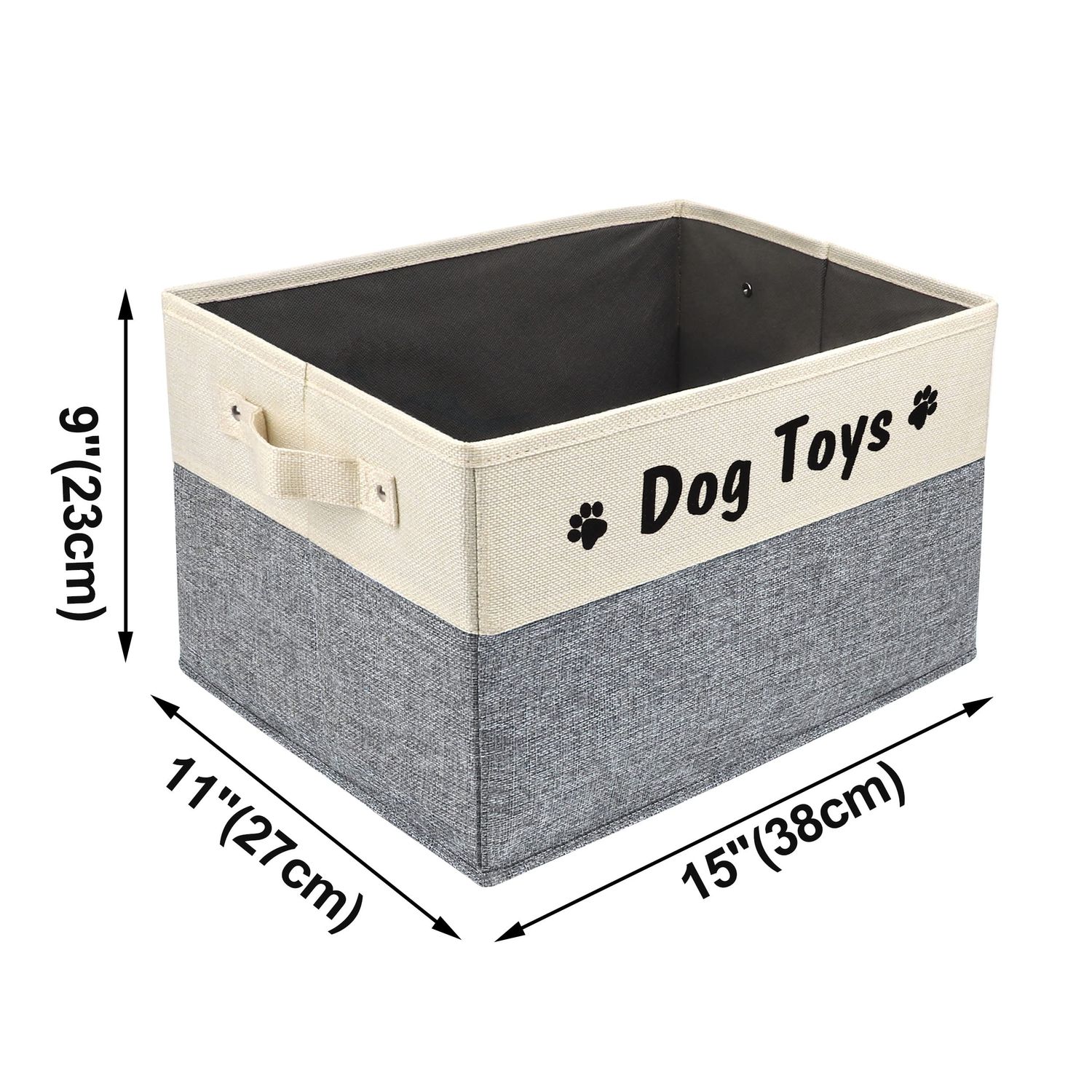 PET ARTIST Dog Toy Basket - Foldable Dog Toy Bin with Comfortable Handles - Collapsible Dog Toy Storage Box for Pet Toys, Dog Coat, Dog Accessories, Gray, 15"x11"x9"