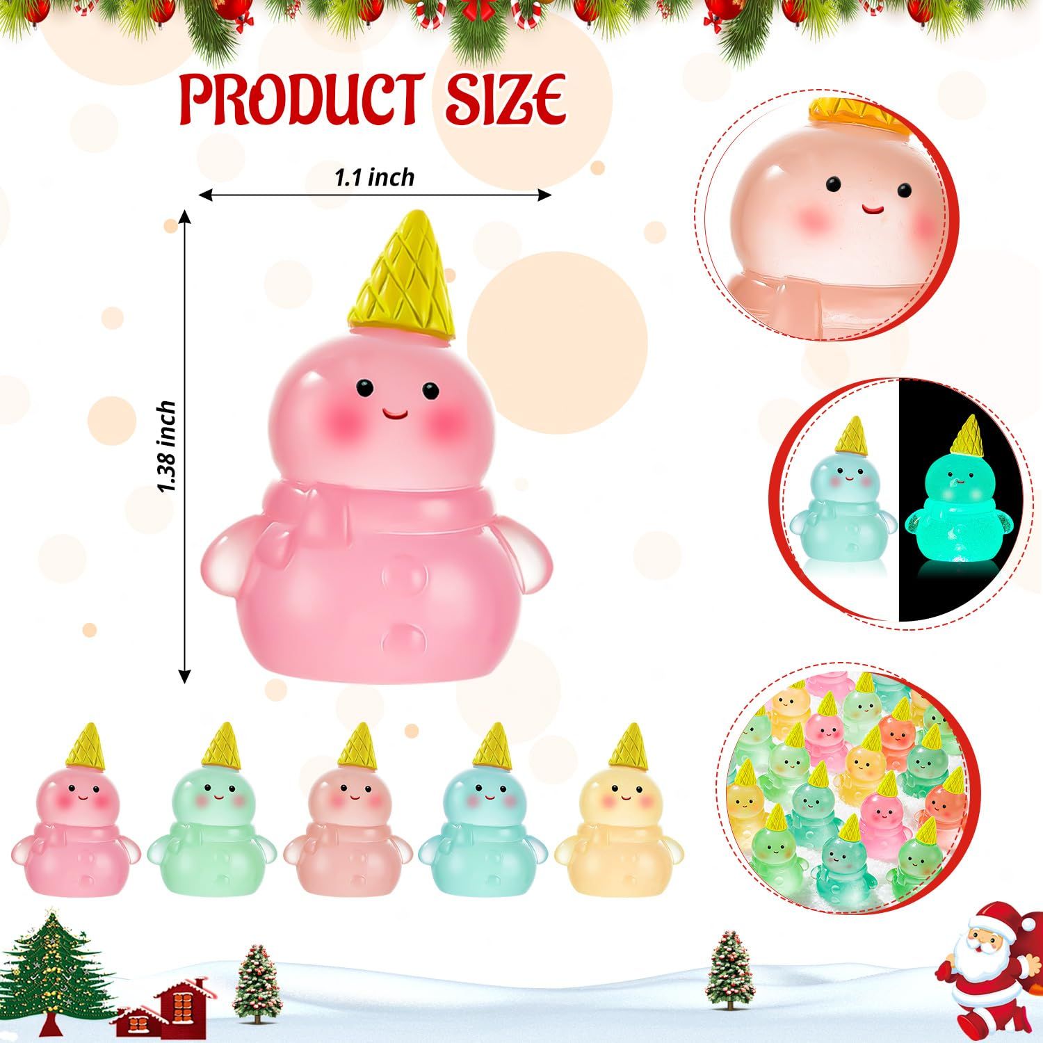 LHSYFBZ 50Pcs Luminous Mini Resin Snowman, Miniature Snowman, Glow in The Dark Tiny Snowman for Garden Landscape Aquarium Dollhouse Birthday Party Room Crafts Decor