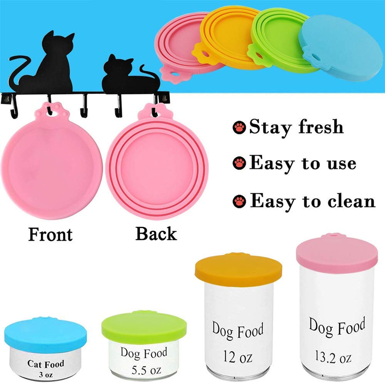IVIA PET Food Can covers | 6 Pack Silicone Can Lids for Dog and Cat Food | Universal BPA Free | One Can Cap Fit Most Standard Size Canned Dog Cat Food