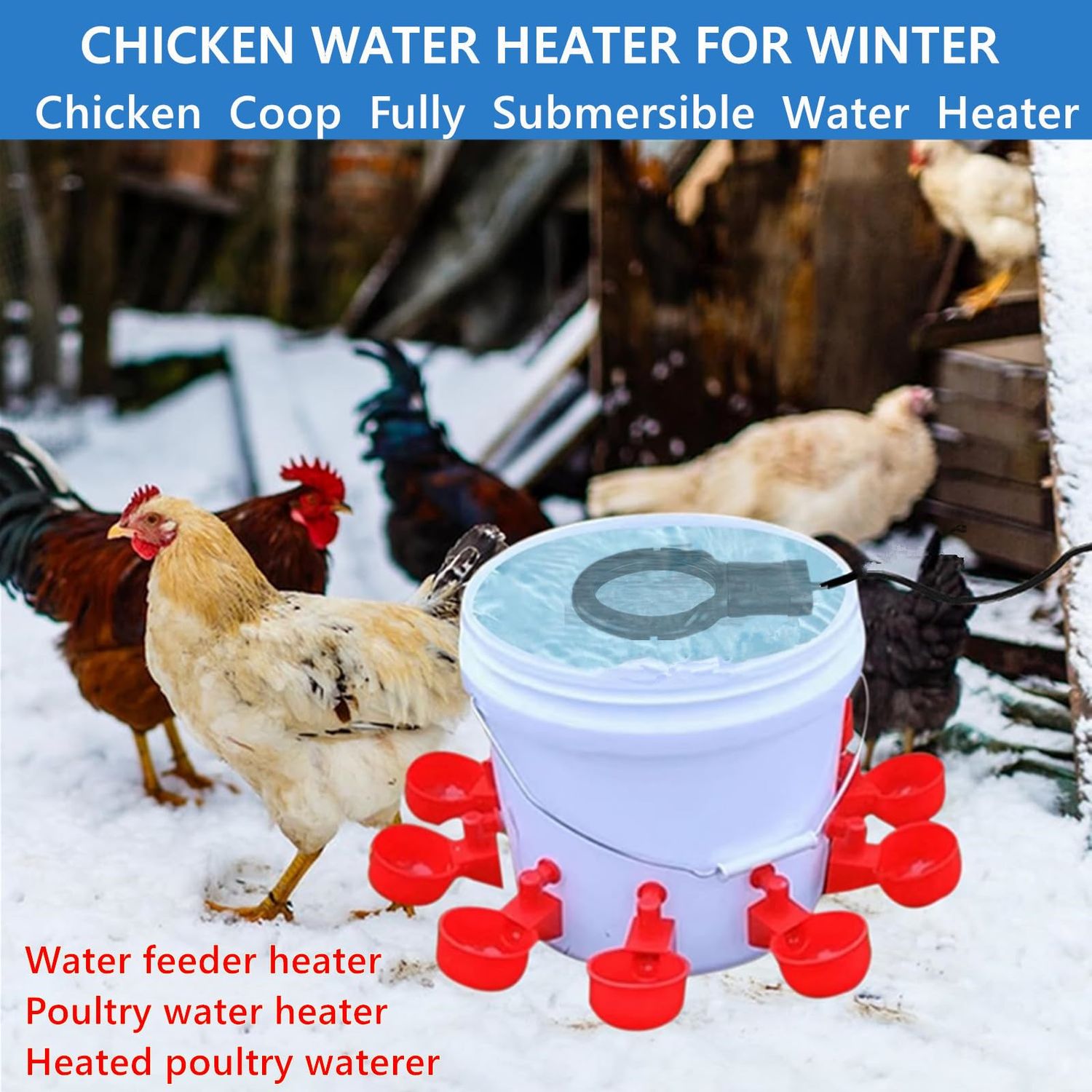 KNEOYR 500W De-icer Submergible Bird Bath Heater Aluminum Cast for Livestock Poultry Horses, Cows, Birds, Wildlife Drinking Indoor Outdoors in Winter with 9.8 Foot Cord Birdbath Water Heater