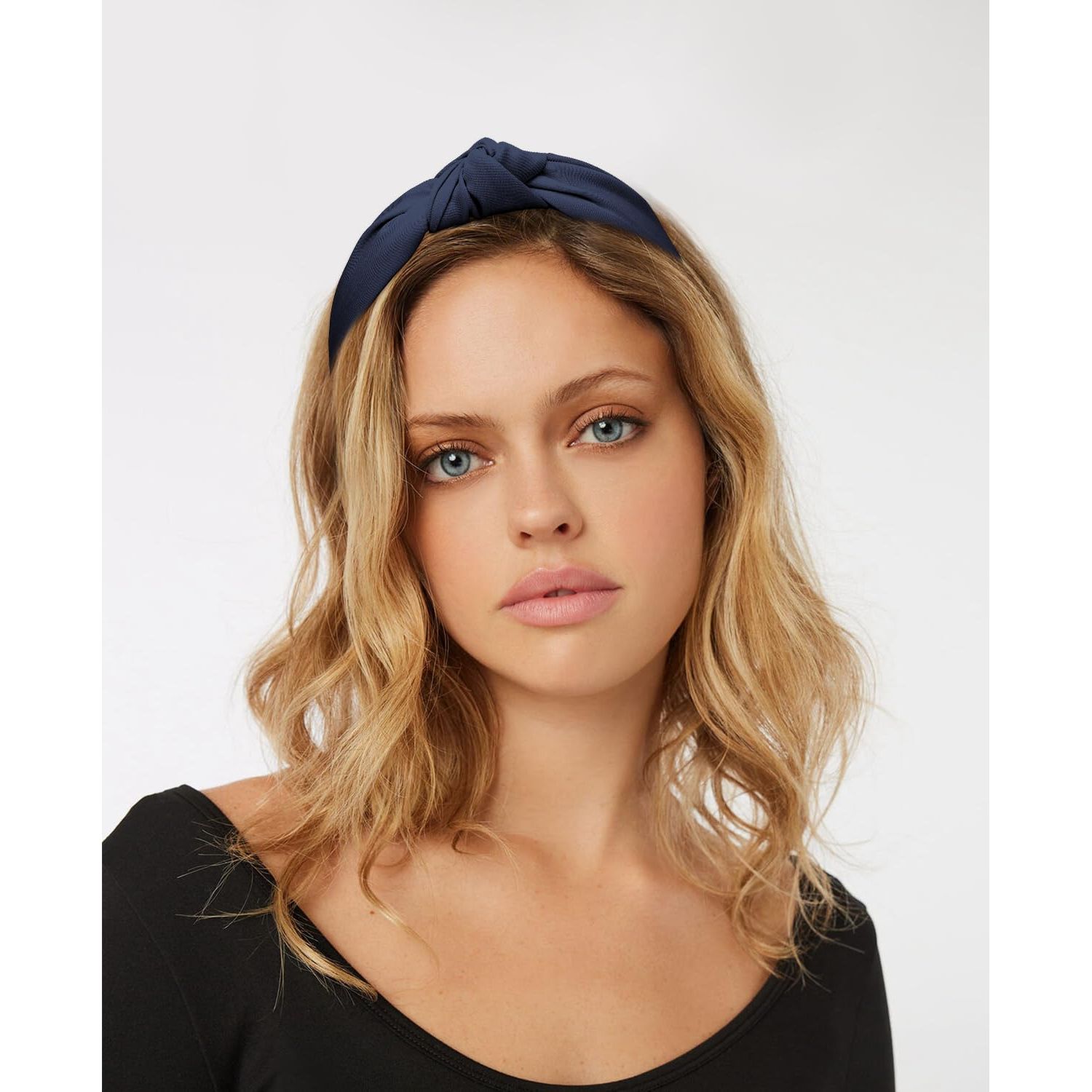 Wecoe 2 Pack Knotted Headbands For Women Red Navy Blue Wide Headbands Hair Bands for Women's Hair Non Slip Fashion Cloth Headbands Hair Accessories For Women Girls Diademas Coreanas Para Mujer Gifts