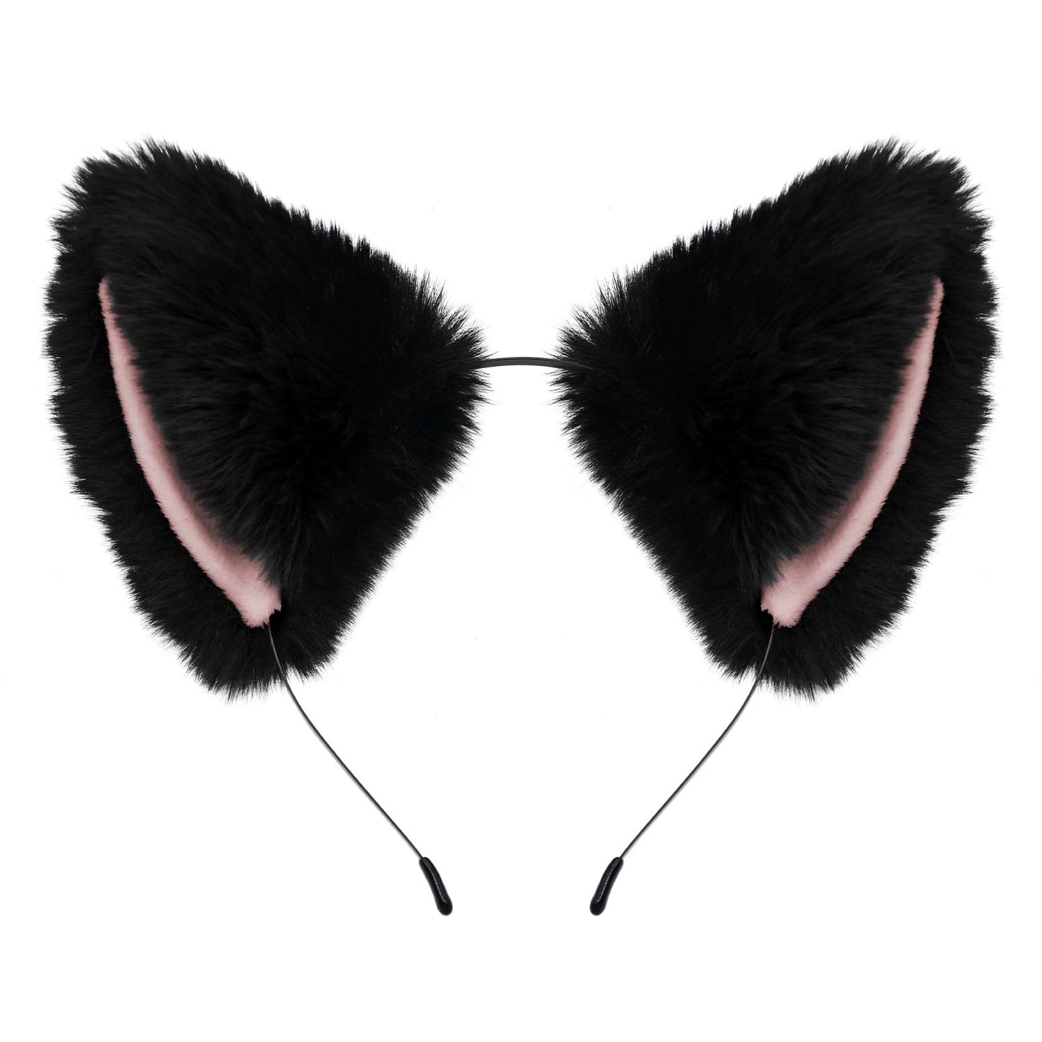 Cat Fox Ears Headband for Women Girls, Halloween Cosplay Cat Costume Faux Fur Ears Headbands Hair Accessories for Adult Kids (Black & Pink)