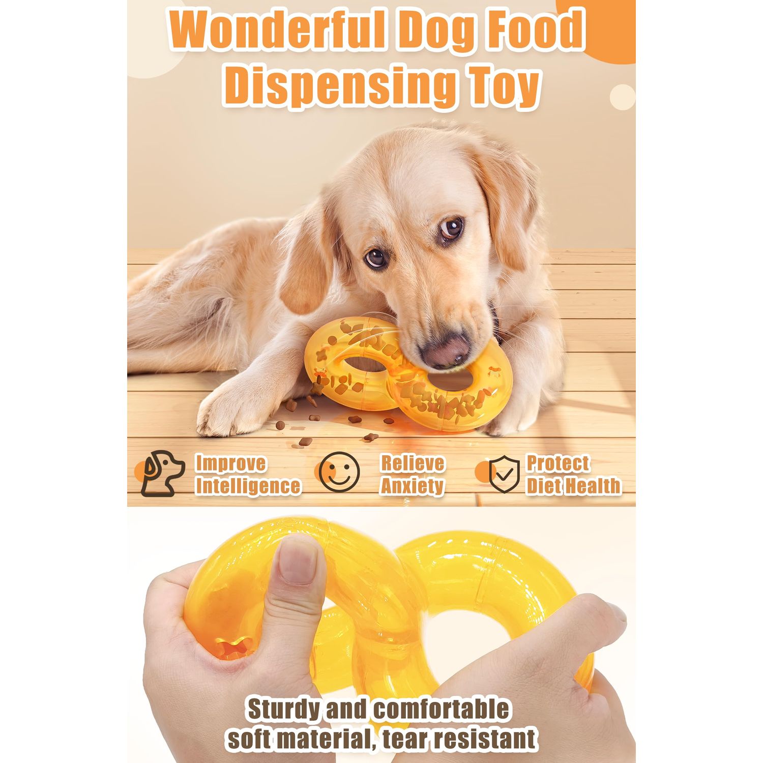 2024 New Treat Dispensing Dog Toys Dog Puzzle Toy, Nontoxic Bite Food Ball Slow Feeder Dog Bowls, Dog Treat Dispenser Toy Exercise Game IQ Training Ball-Feeder Dog Toy（Yellow）