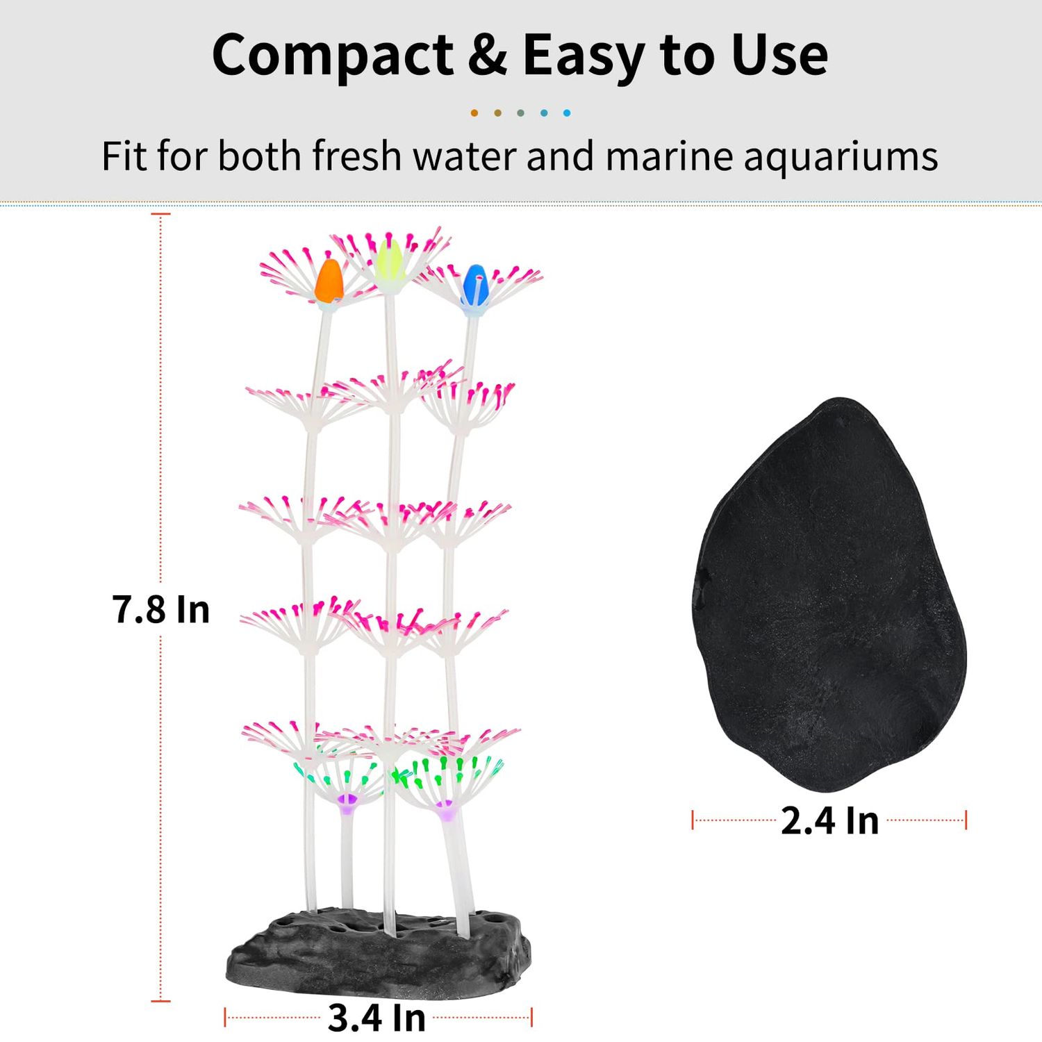 Uniclife Strip Coral Plant Ornament Glowing Effect Silicone Artificial Decoration for Fish Tank, Aquarium Landscape - Pink