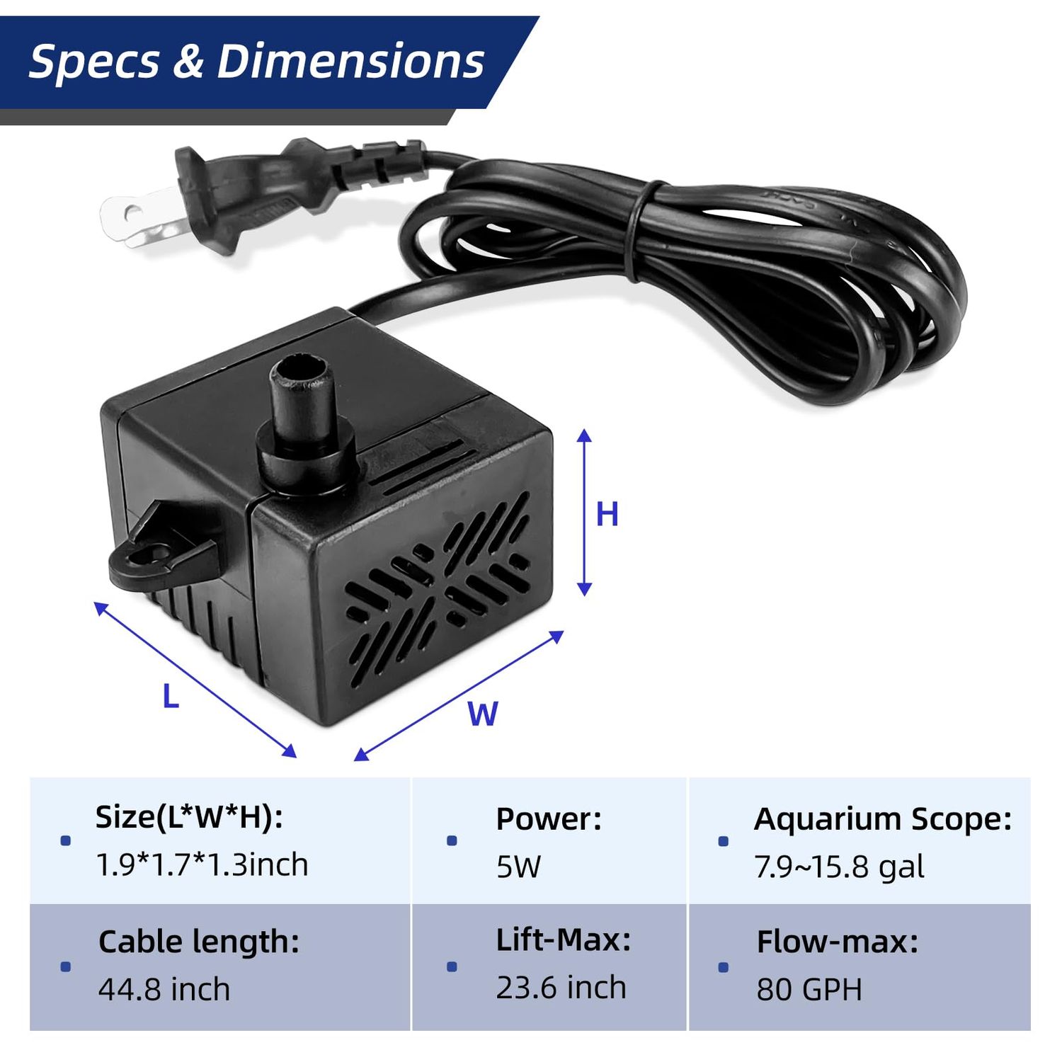 Wedoelsim 80GPH 5W Small Water Pump for Fountains: Low Noise, Compact, and Convenient Design for Small aquariums, fish tanks, pet water dispensers, desktop fountains, and other similar equipment