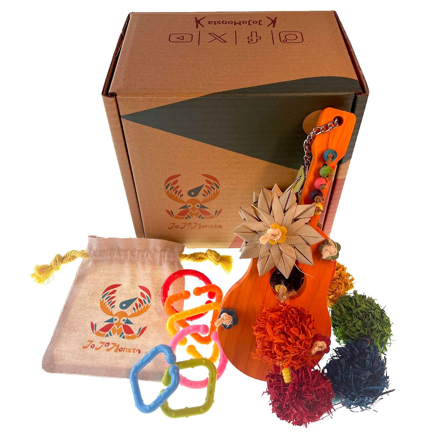 JoJoMonsta Parakeet Toys,Paradise Series Magic Ukulele Handmade Bird Toy Parrot Toy Set