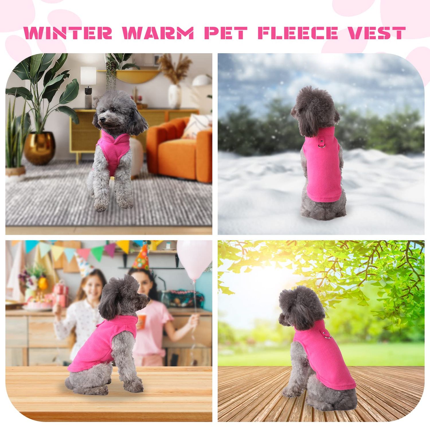 PETCARE Small Dog Sweater Cat Fleece Vest Soft Dog Jacket with Leash O-Ring Fall Winter Warm Pet Pullover Coat Puppy Clothes for Small Dogs Cats Chihuahua Apparel Shih Tzu Costume, Hot Pink