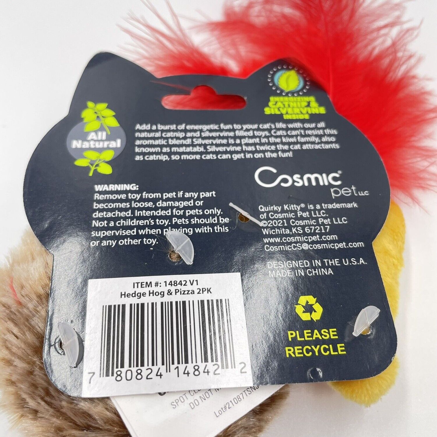 Quirky Kitty Hedge Hog & Pizza All Natural Catnip Cat Toys Pet Toy New