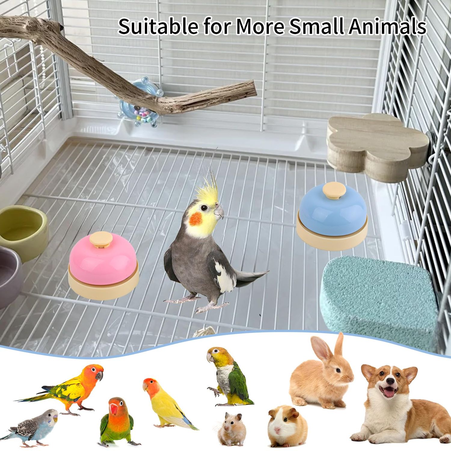 FlidRunest Bird Bell Toys, 2 Pack Parrot Training Bell, Bird Tell Bell, Pet Training Bell Toy, Bird Stainless Steel Bell for Parrots, Parakeets, Conures, Cockatiels, Dogs