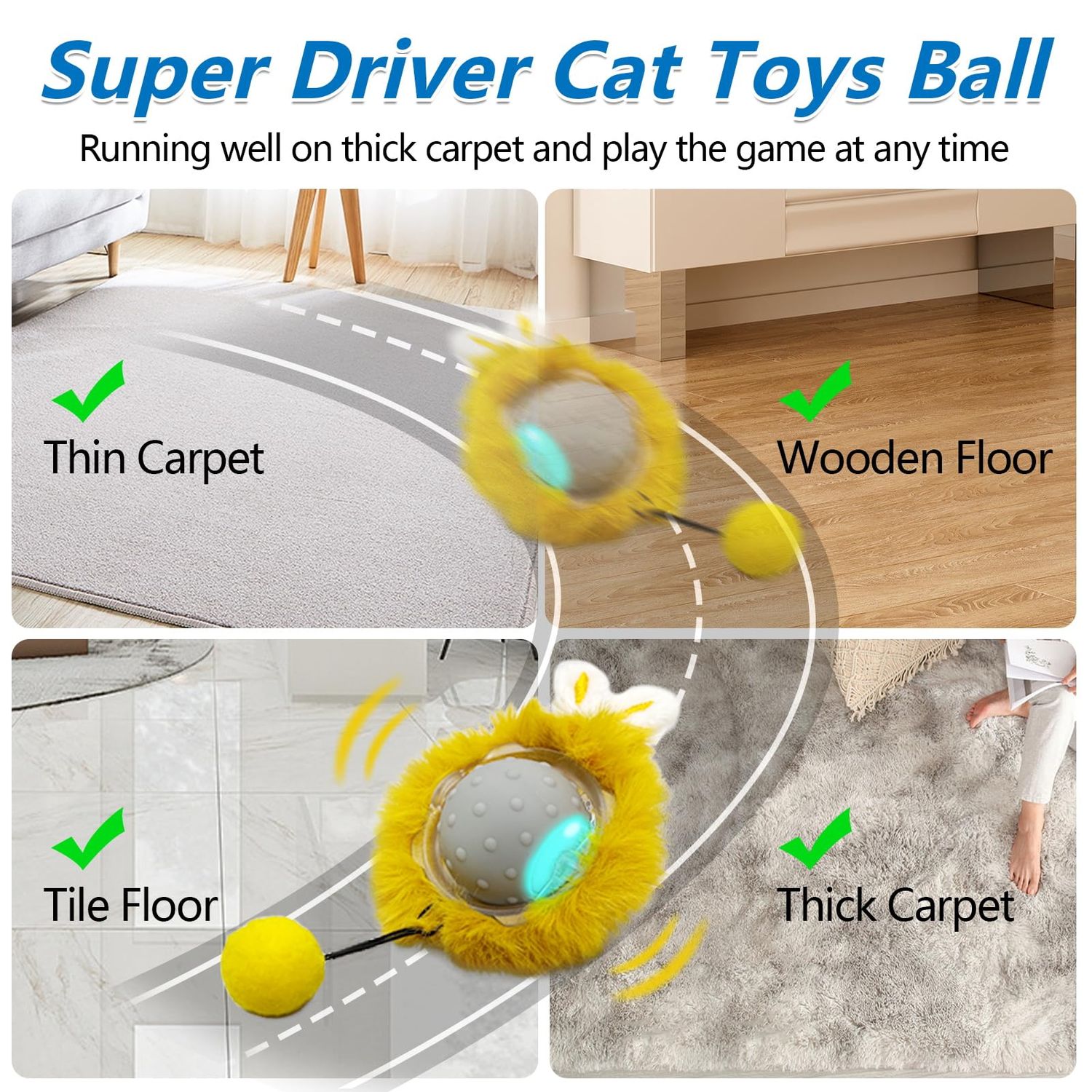 Sofolor Motion Activate Interactive Cat Toys - Automatic Moving Ball Toys for Indoor Cats, Self Rotating Ball with Lights, Electric Cat Mice Toys, USB Rechargeable, Auto On/Off