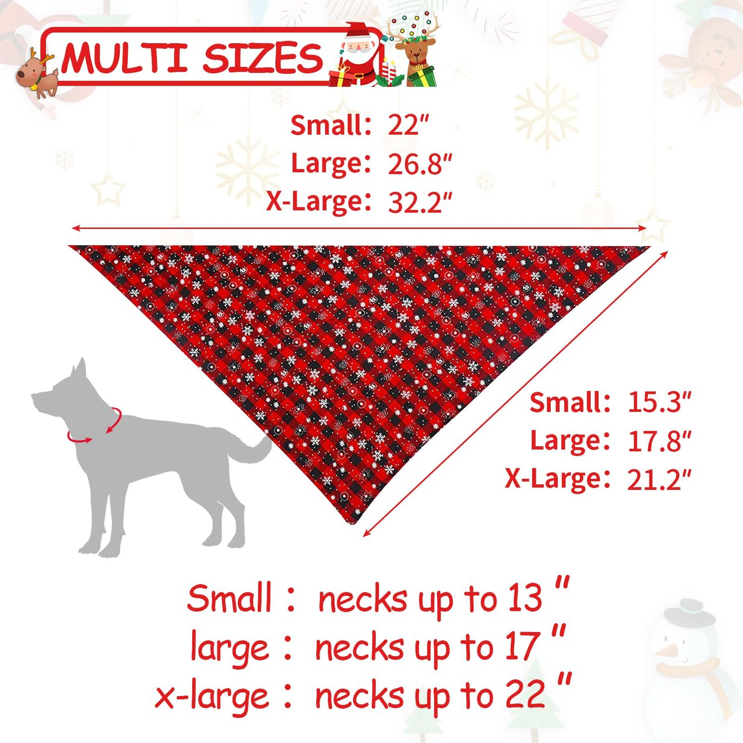 Malier 2 Pack Dog Bandana Christmas Classic Plaid Snowflake Pet Scarf Triangle Bibs Kerchief Set Pet Costume Accessories Decoration for Small Medium Large Dogs Cats Pets (Large, Green + Red)