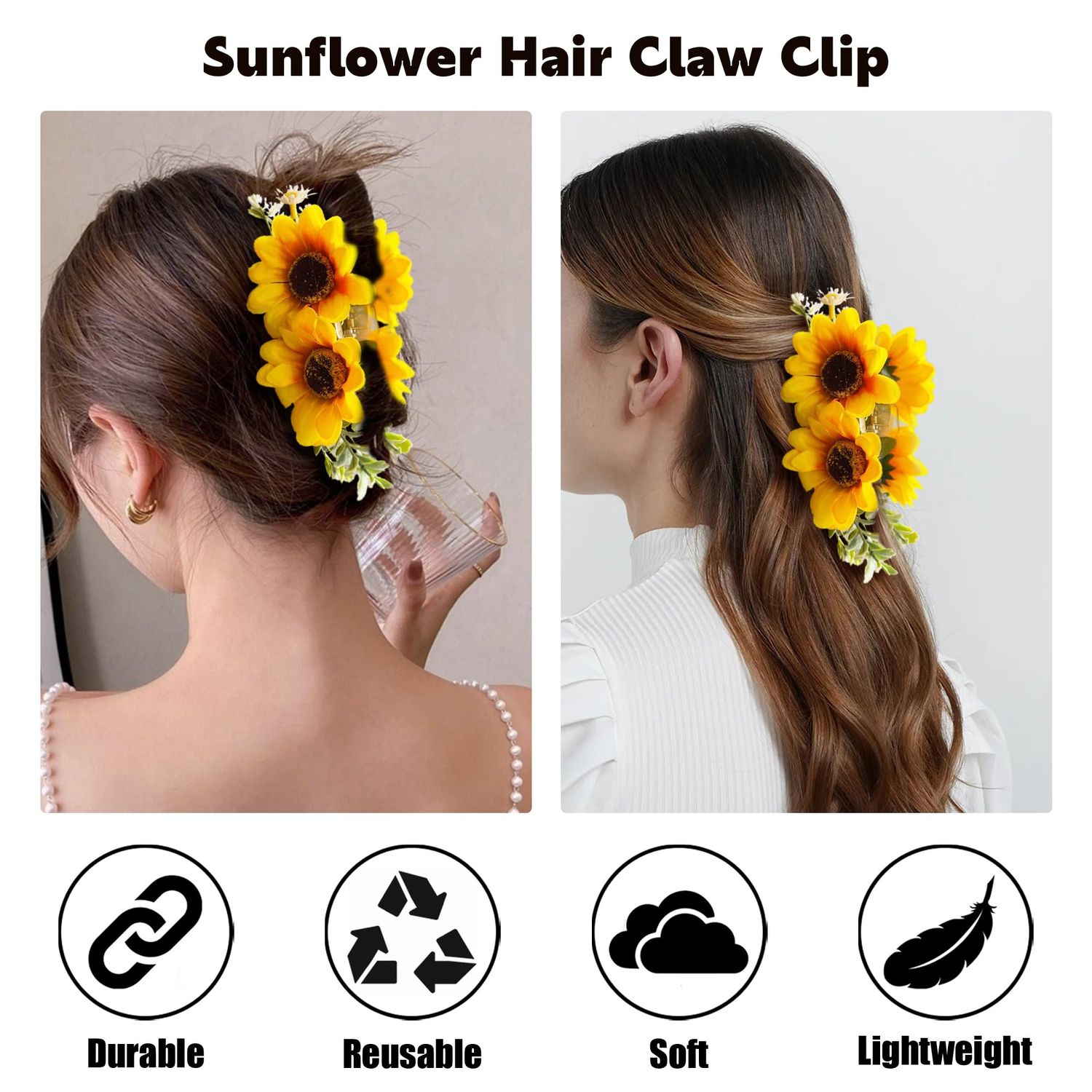 Sunflower Hair Claw Clip, Floral Hair Accessory for Women and Girls, Yellow Flower Hair Clip Cute Sunflower Barrette for Girls, Big Flower Claw Clip Stylish Daisy Hair Accessory for Women and Girls
