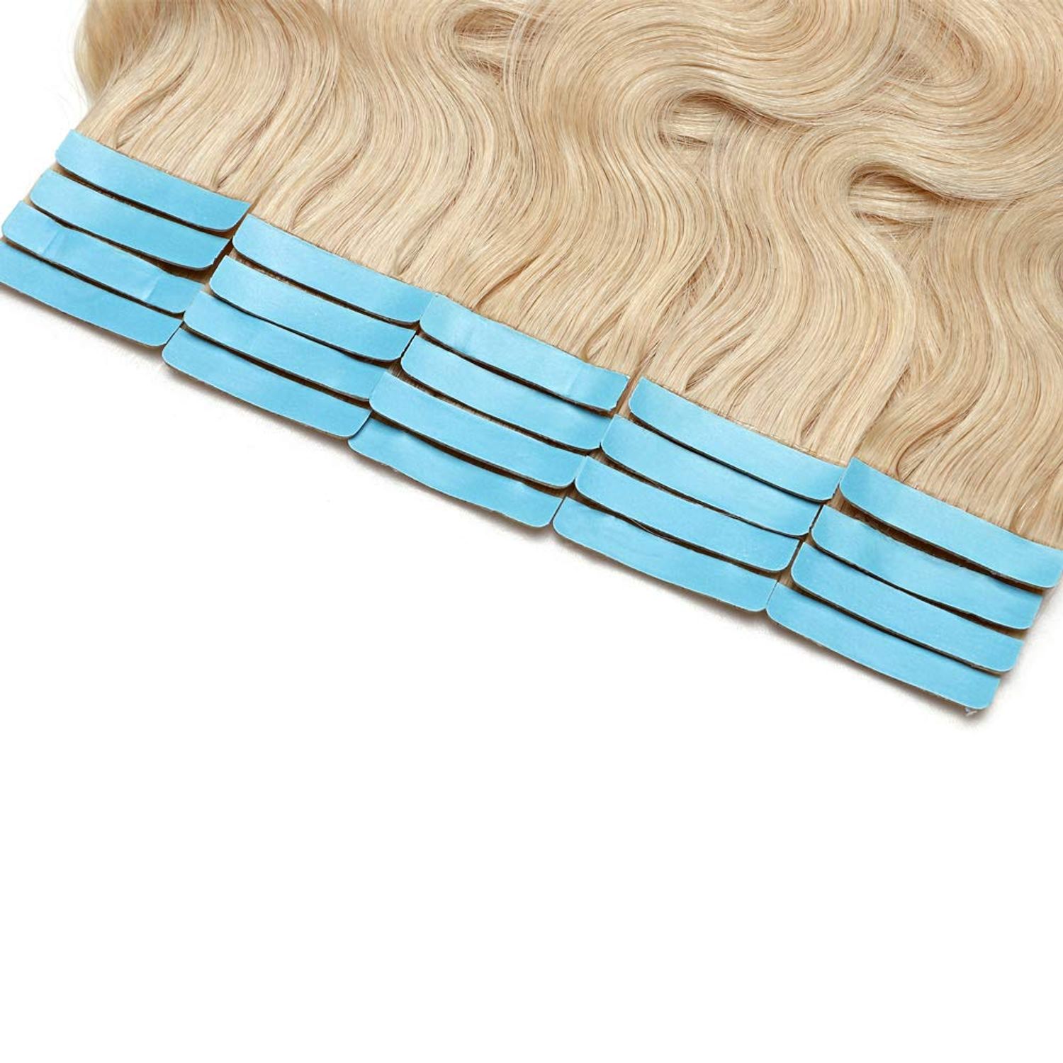 Hairro 18 Inch Tape in Hair Extensions Wavy Remy Human Hair 40pcs 100g #60 Platinum Blonde Body Wave Seamless Skin Weft Glue in Human Hairpieces with Invisible Double Sided Tape