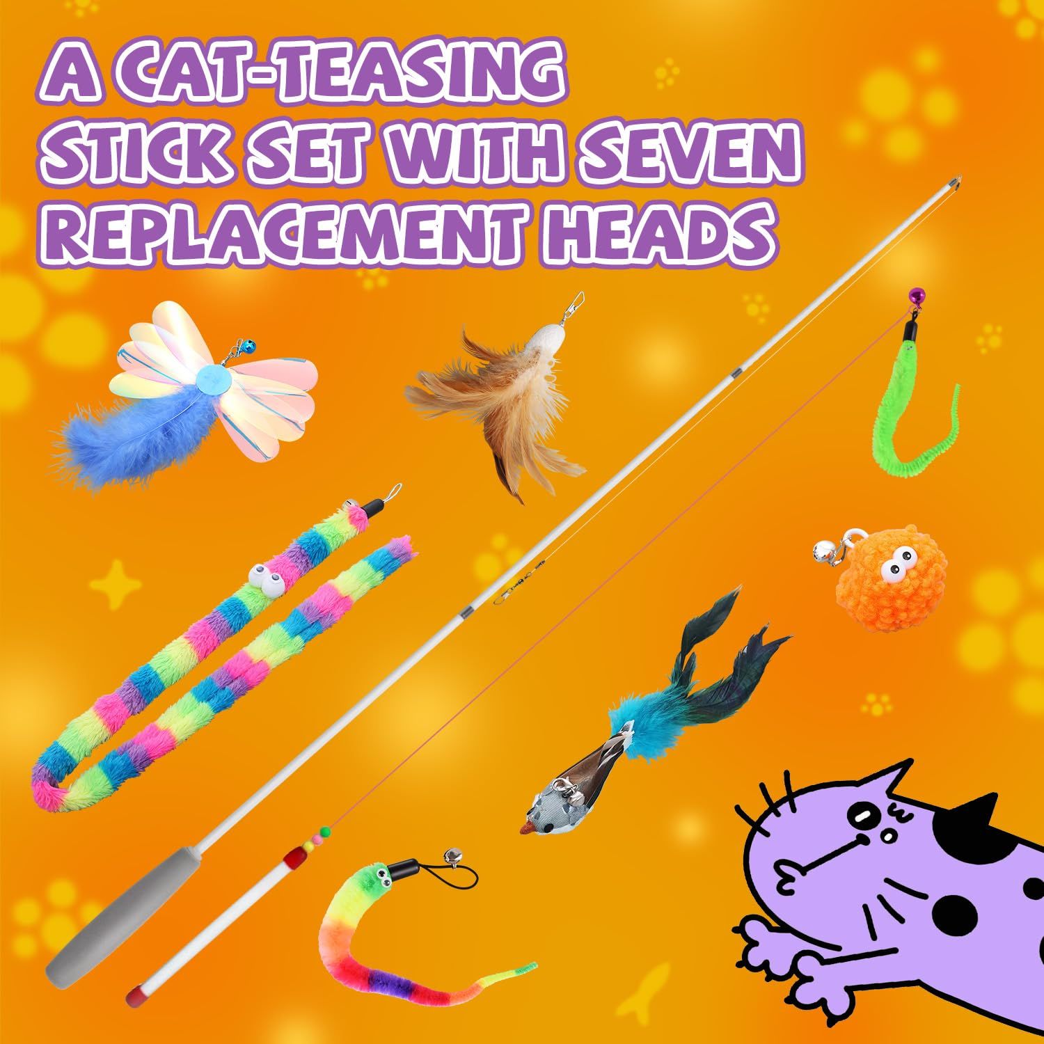 Balamama Premium Interactive Cat Wand Toy, Indoor Toy for Kittens and Cats, Educational Feather Cat Toy with Real Feathers.
