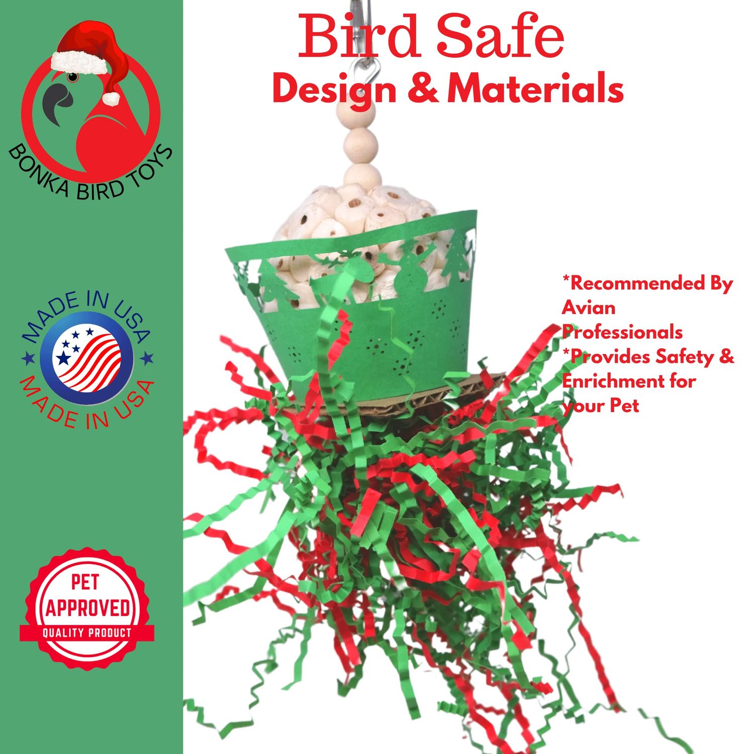 Bonka Bird Toys Merry Christmas Festival Small Bird Toy Natural Sola Chew Foraging Treat Cockatiels Parakeets Conures and Similar Birds (2454 Green)