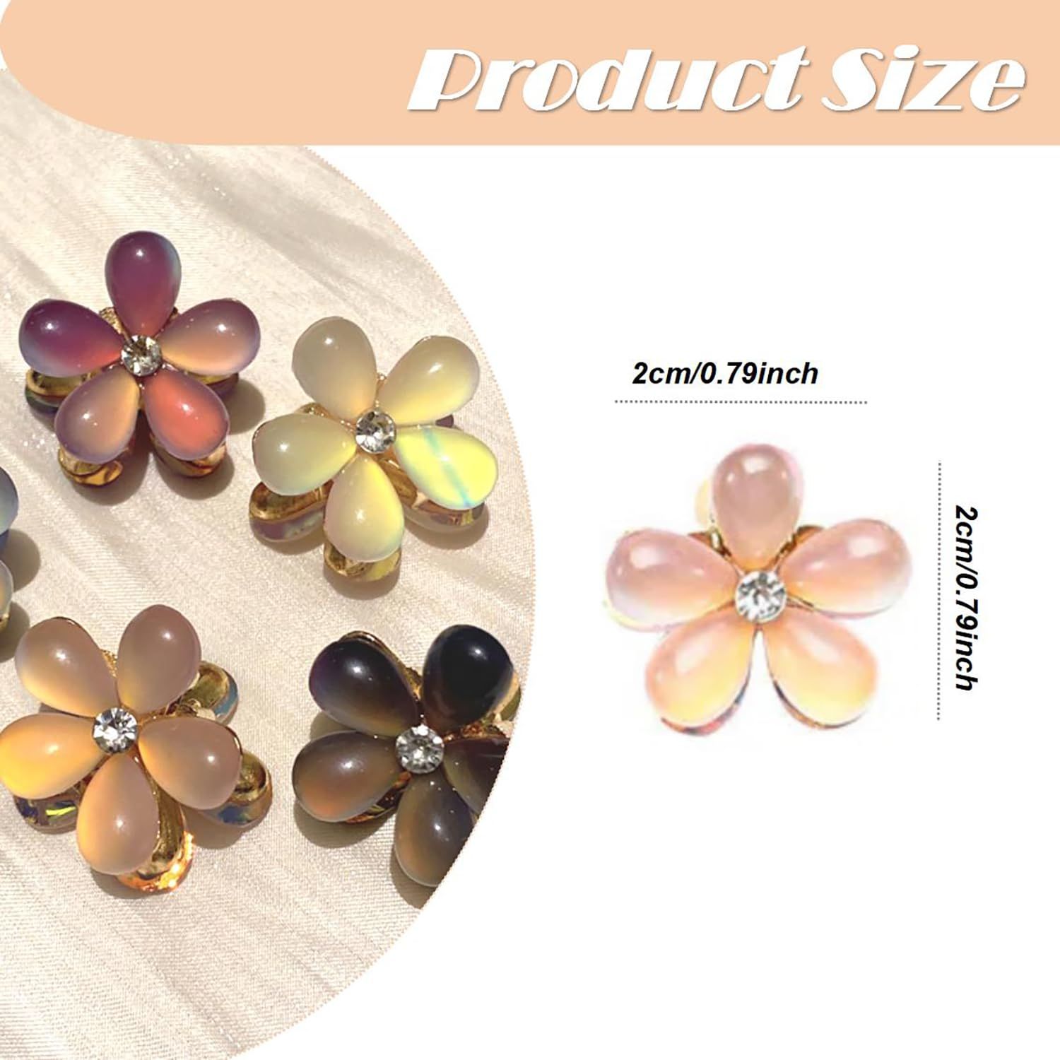 Doromy 10 Packs Mini Flower Crystal Claw Clips Small Opal Hair Clips Spring Floral Pearl Hair Clip Small Metal Hair Claw Barrettes for Women's and Girls Hair Accessories