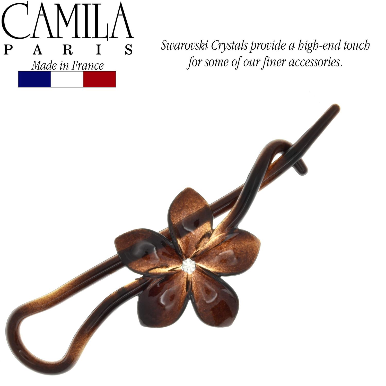 Camila Paris CP1592 French Hair Barrette Pin Clips for Girls, Flower, Tortoise Shell, No Metal Parts, Strong Hold Grip Hair Clips for Women, No Slip Styling Girls Hair Accessories, Made in France