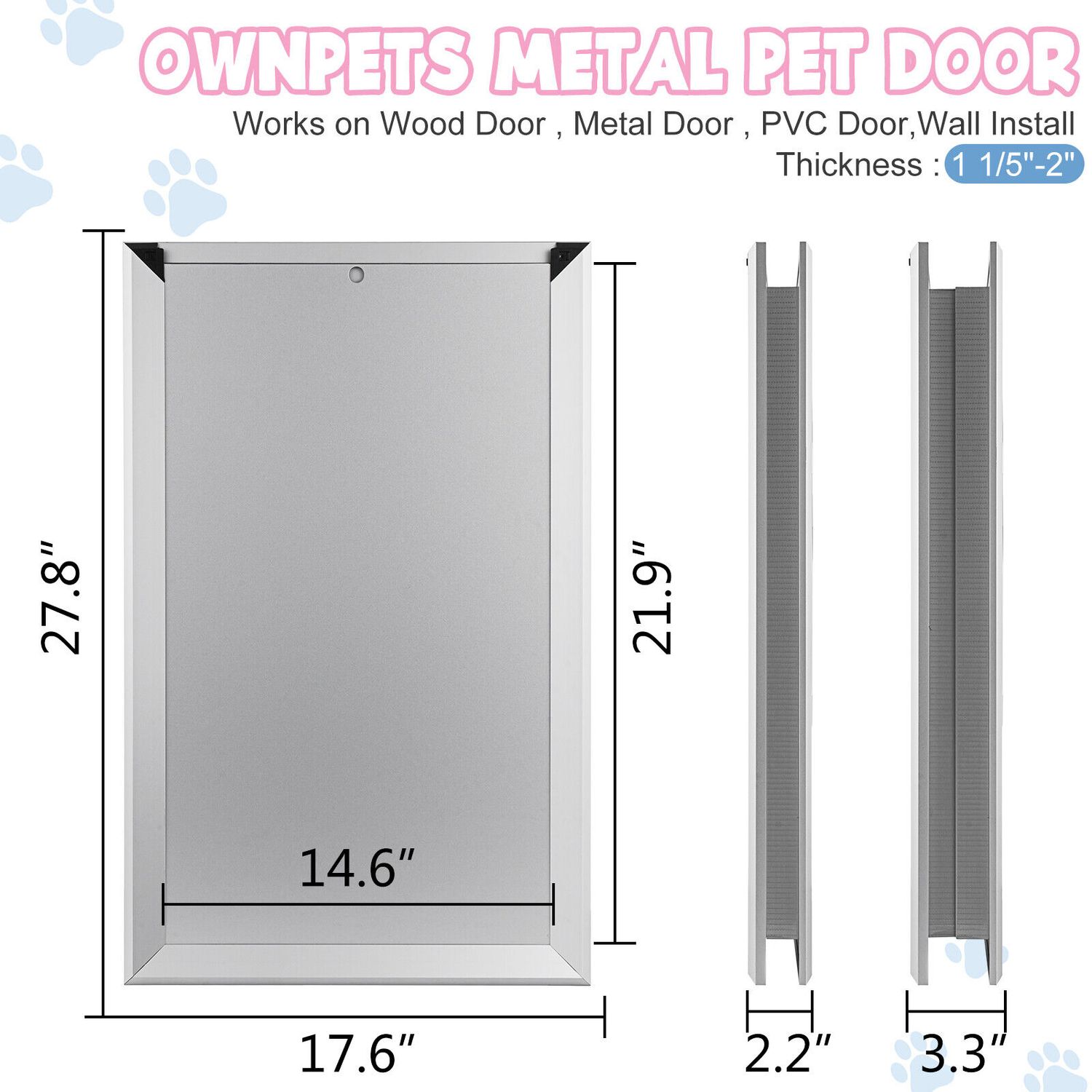 18"x28" Aluminum Large Pet Dog Door Flap Magnetic Locking Screen Wall Gate Frame