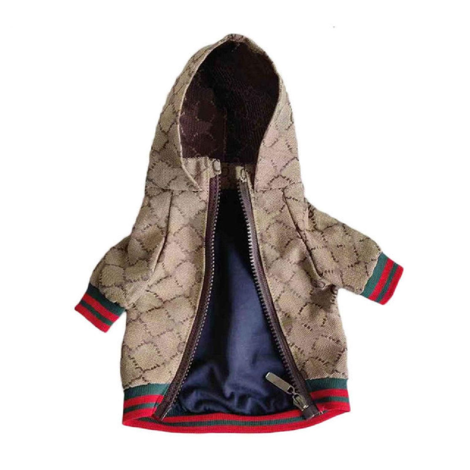 HQREA Dog Hoodie Luxury Winter Small Dog Jacket Clothes Classic Designer Warm Pet Coats Zipper Design Easy On/Off French Bulldog Teddy Pug Puppy Clothes(S)