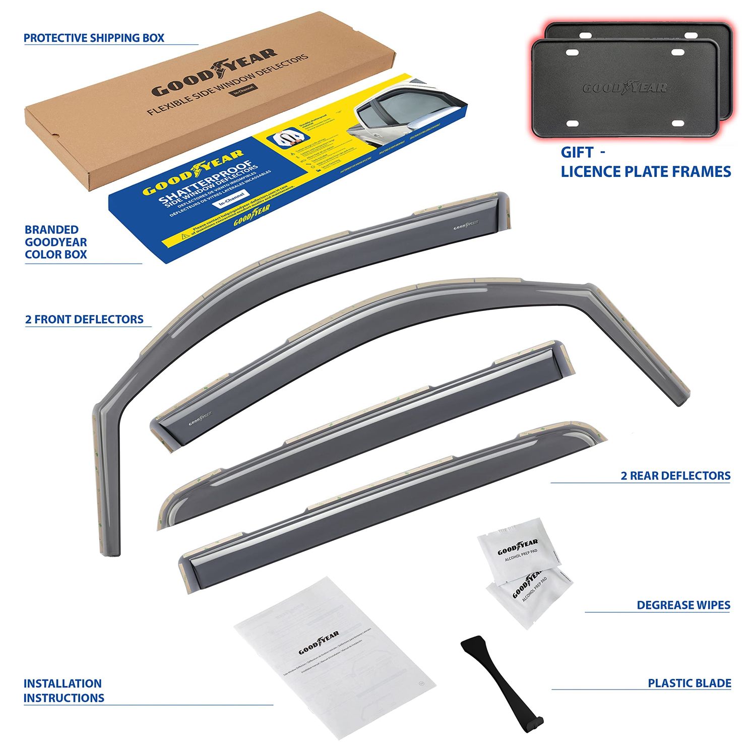 Goodyear Shatterproof in-Channel Window Deflectors for Trucks Dodge RAM 1500 2019-2024 Crew Cab, Rain Guards, Window Visors for Cars, Vent Deflector, Truck Accessories, 4 pcs- GY003413LP