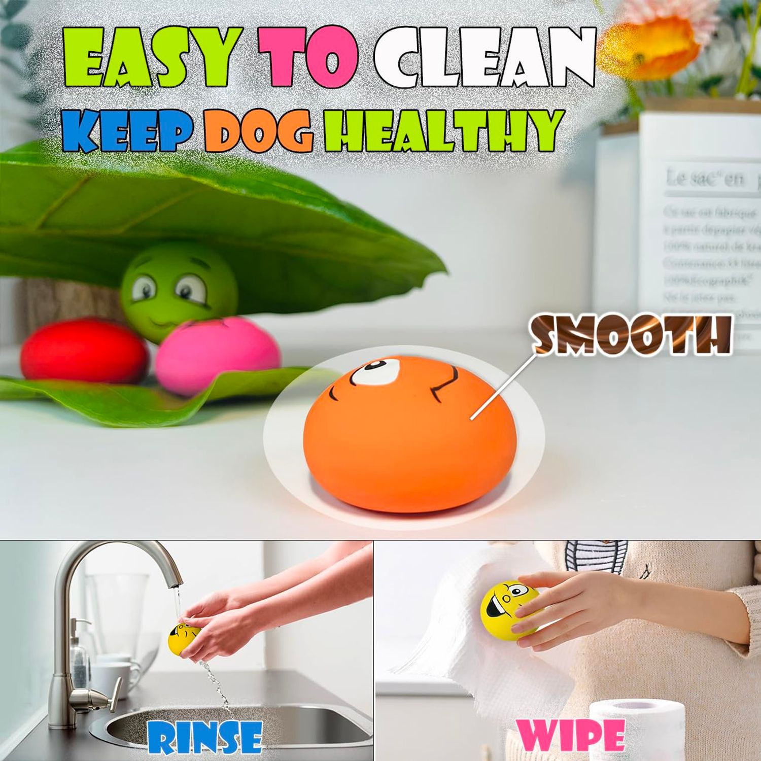 PUPATTIC Squeaky Dog Toys for Small Dogs, Flat Squeaky Dog Balls Small Dog Toy Ball, Latex Dog Squeaky Toys Ball 2.2"*2.2"*1.3"