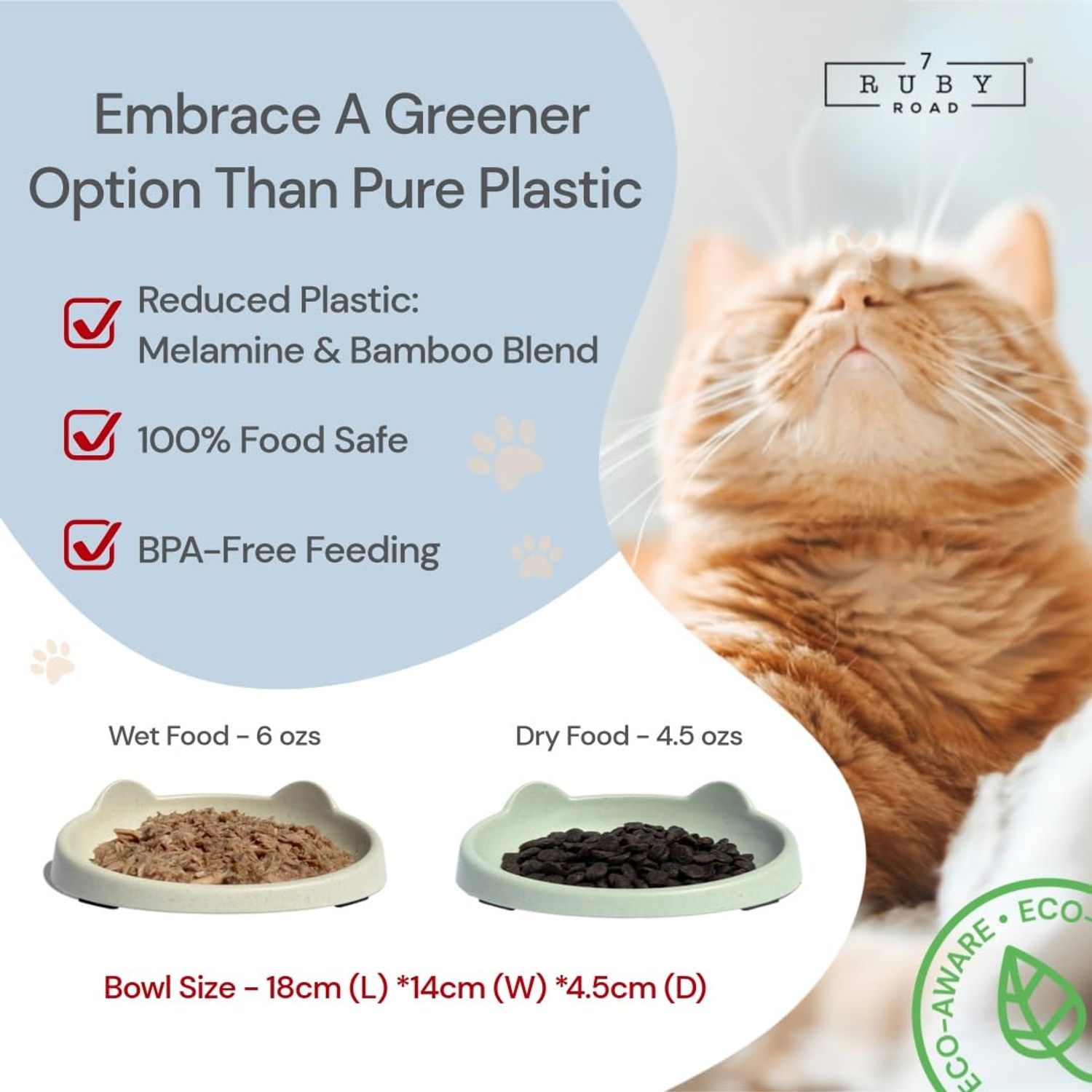 7 Ruby Road Anti Whisker Fatigue Cat Bowl, Set of 2 - Wide Cat Food Bowls, Wet and Dry Shallow Cat Food Dish, Small Cat Dishes for Indoor Cats, Cute Kitten Bowls Whisker Friendly & Relief Non-Slip 6oz