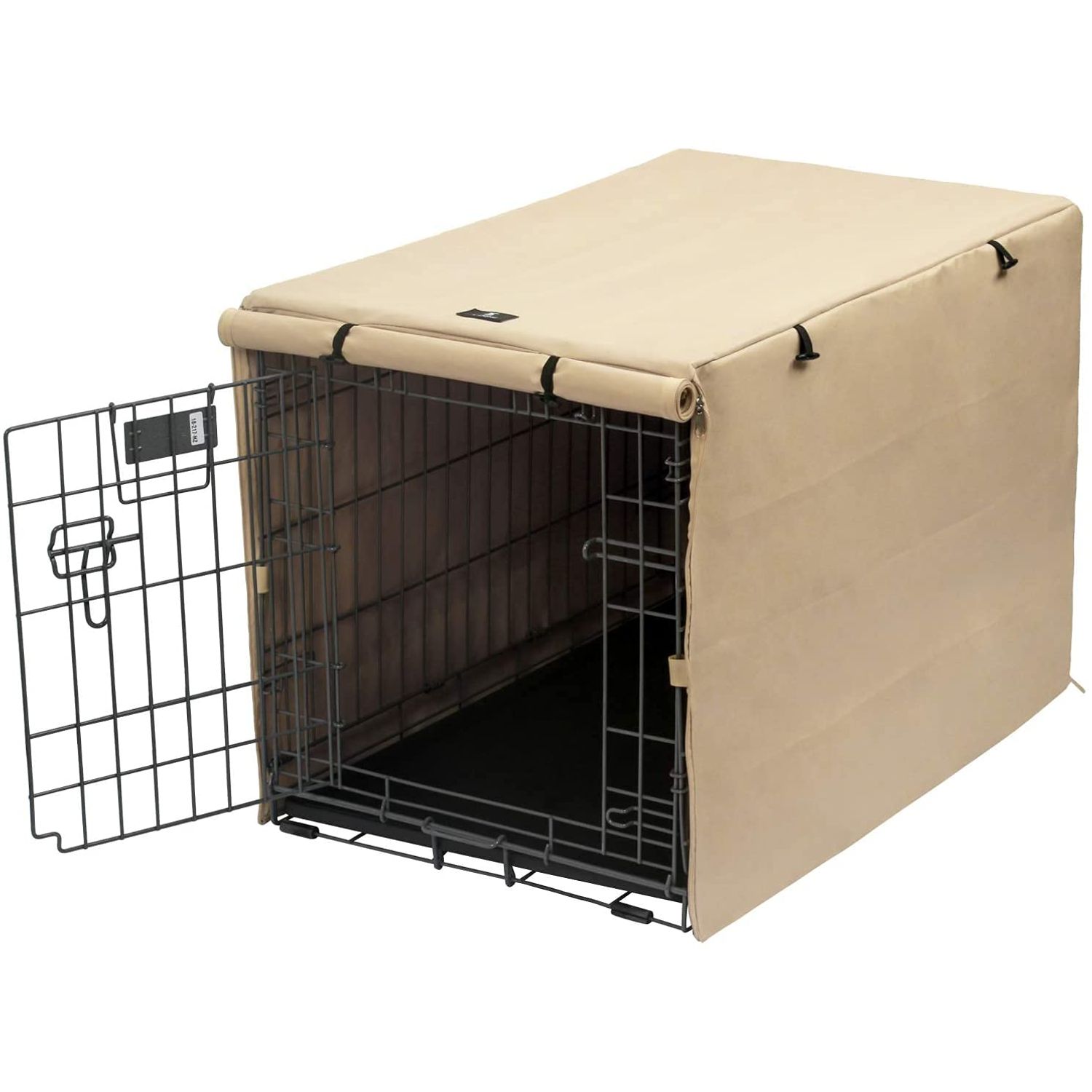 X-ZONE PET Double Door Dog Crate Cover - Polyester Pet Kennel Cover (Fits 24 30 36 42 48 inches Wire Crate) (30Inch, Tan)