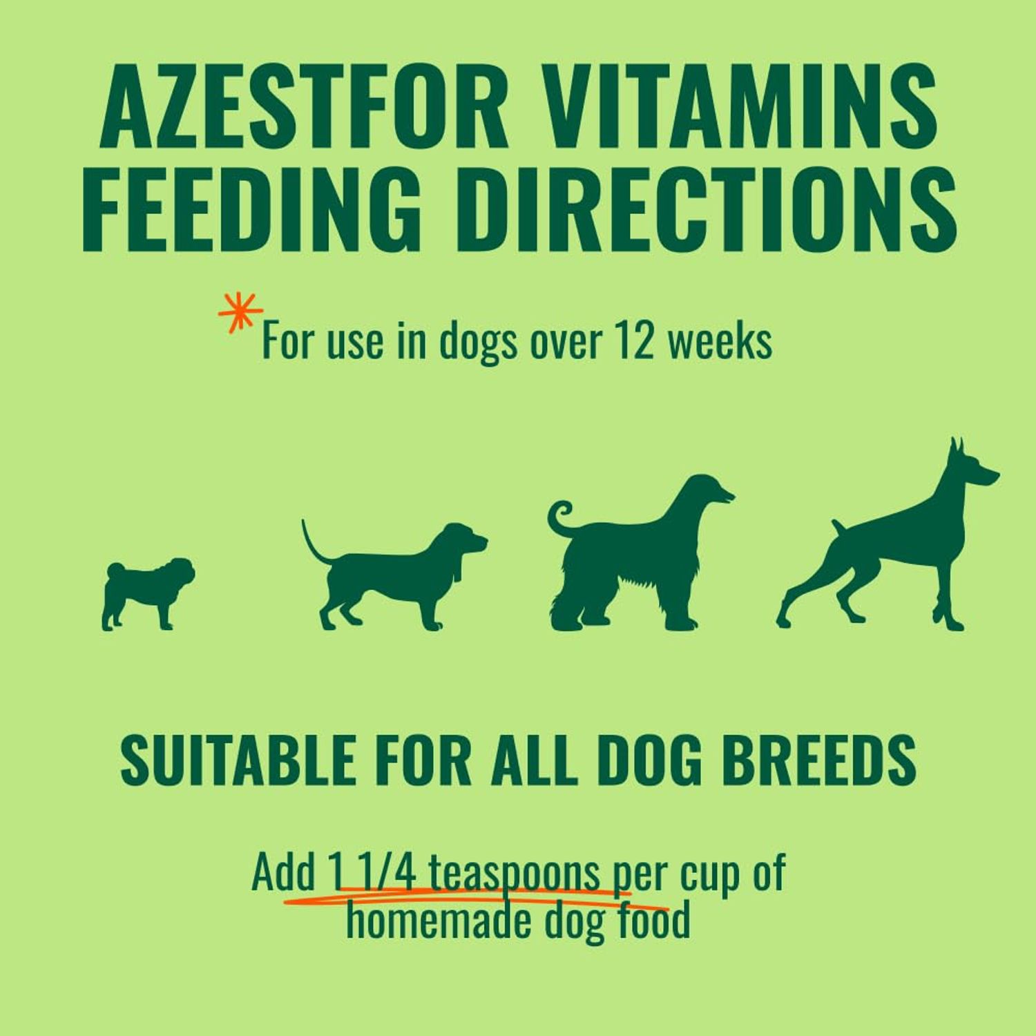 Azestfor Homemade Dog Food Vitamins Pre-Mix Powder – 24 Essential Nutrients – Supplement for Raw, Barf & Grain Free – for All Breeds & Ages – 16oz Veggie Flavored