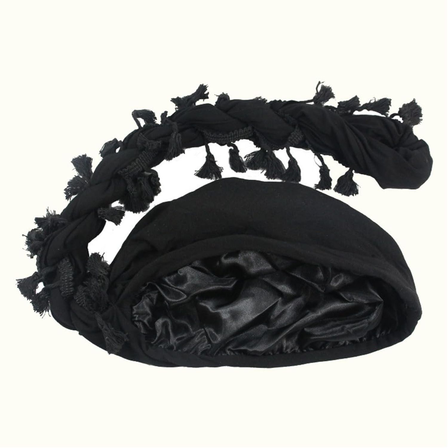 YuMENo Turban for Men Women Vintage Twist Durag Head Wraps Satin Lined Halo Turban with Tassel Waves Braids Light Grey